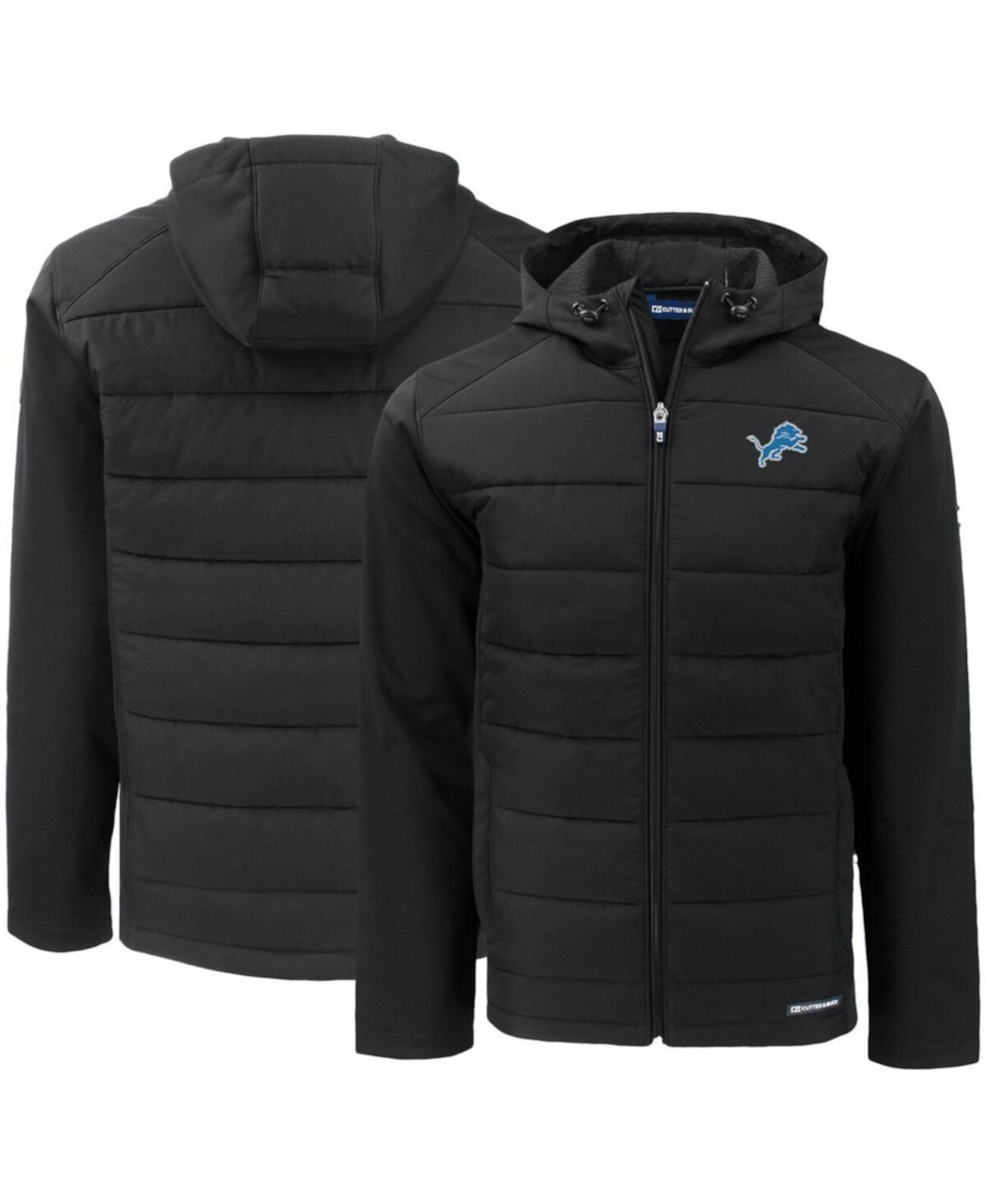 Men's Black Detroit Lions Evoke PrimaLoft Hybrid Softshell Full-Zip Hooded Jacket Cutter & Buck