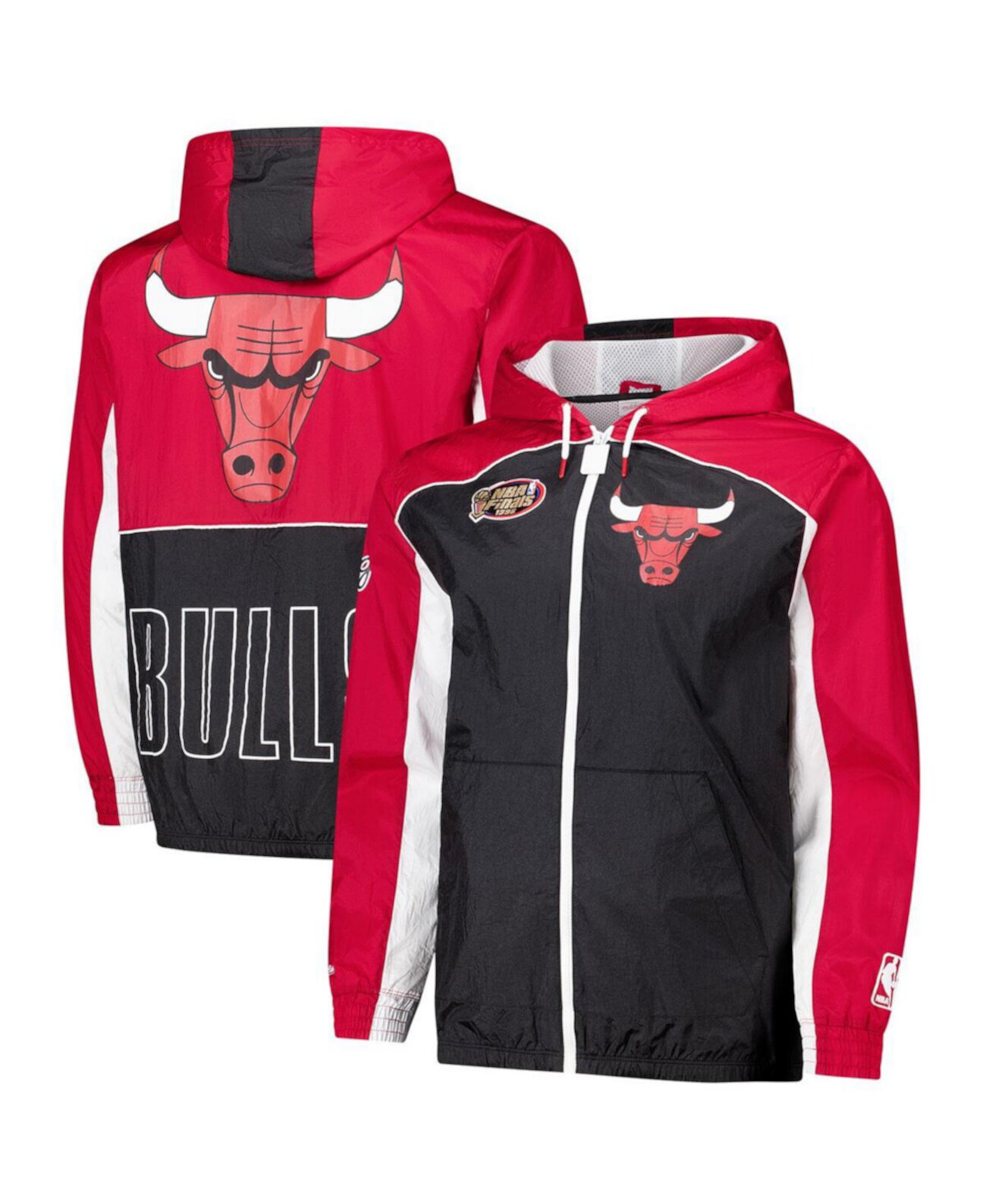 Men's Black/Red Chicago Bulls Hardwood Classics Big Shot Premium Full-Zip Windbreaker Jacket Mitchell & Ness