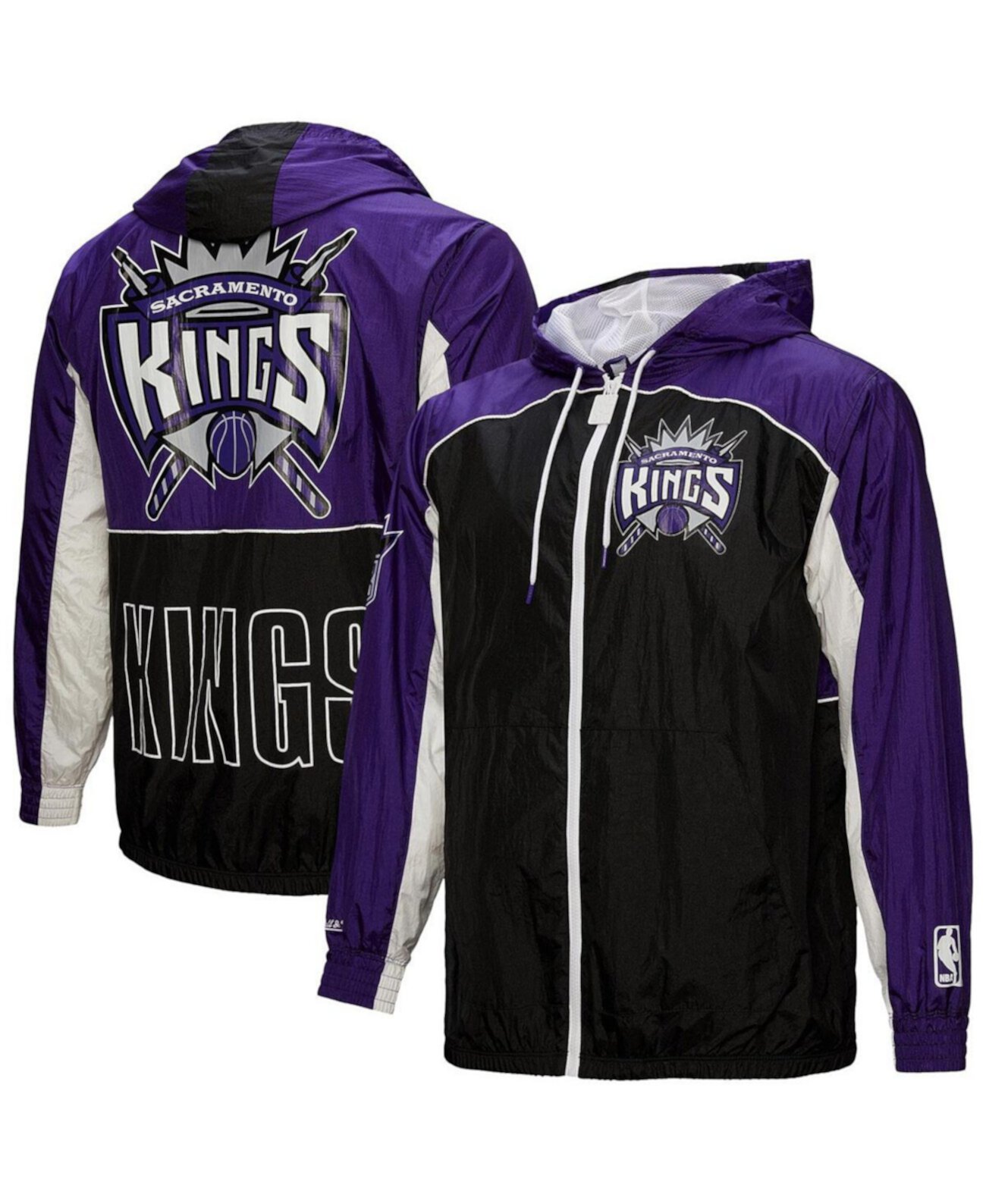 Men's Black/Purple Sacramento Kings Hardwood Classics Big Shot Premium Full-Zip Windbreaker Jacket Mitchell & Ness