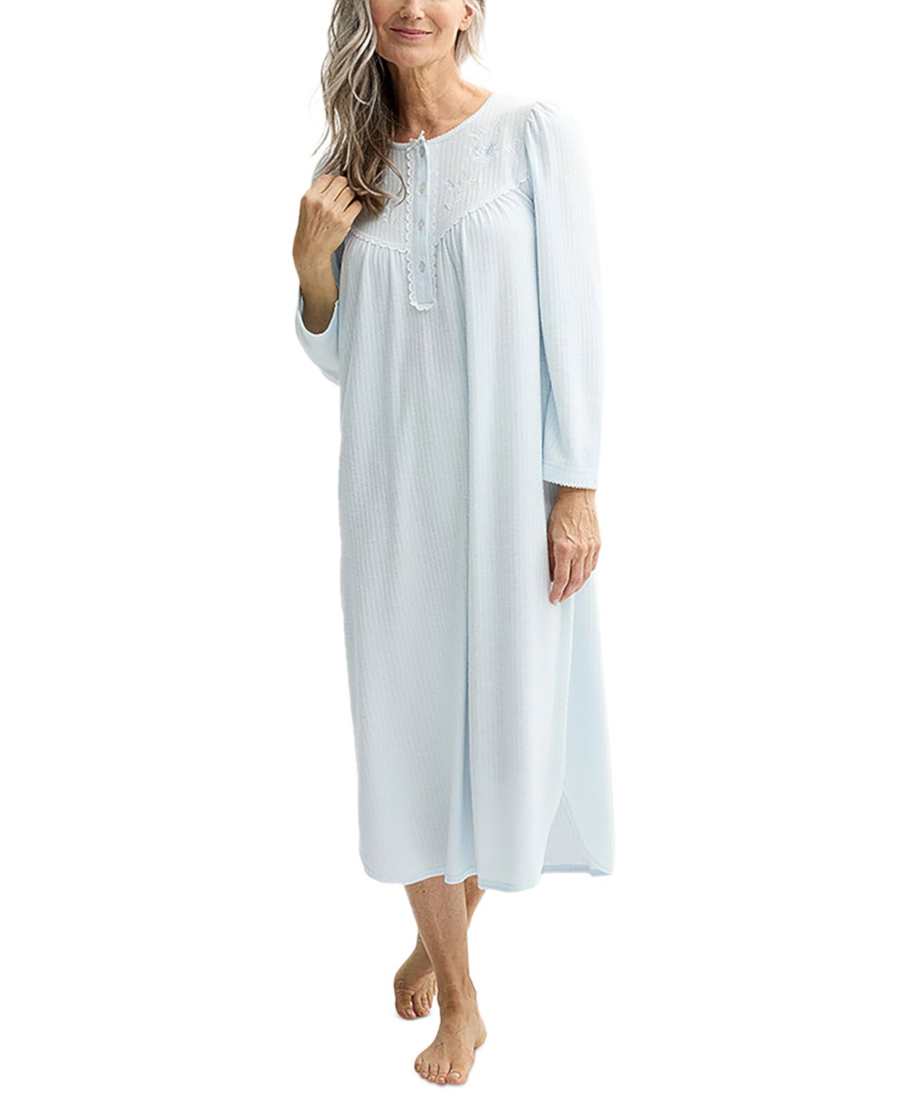 Petite Embroidered Honeycomb Knit Nightgown Miss Elaine