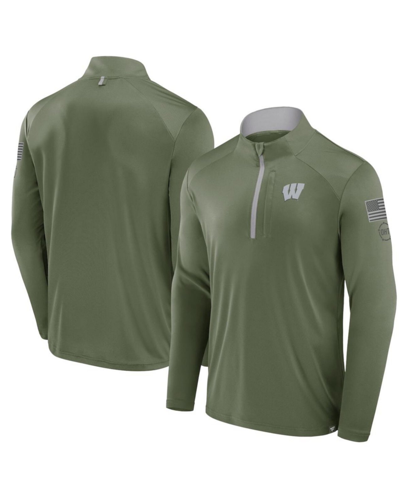 Men's Olive Wisconsin Badgers OHT Military Appreciation Defender Quarter-Zip Jacket Fanatics