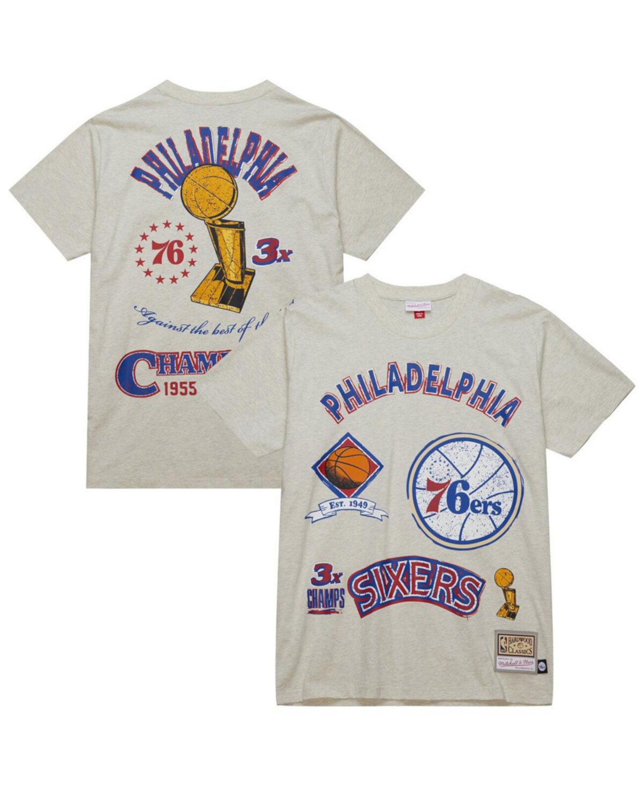 Men's Oatmeal Philadelphia 76ers Hardwood Classics Legacy Defined Retro Championship T-Shirt Mitchell & Ness