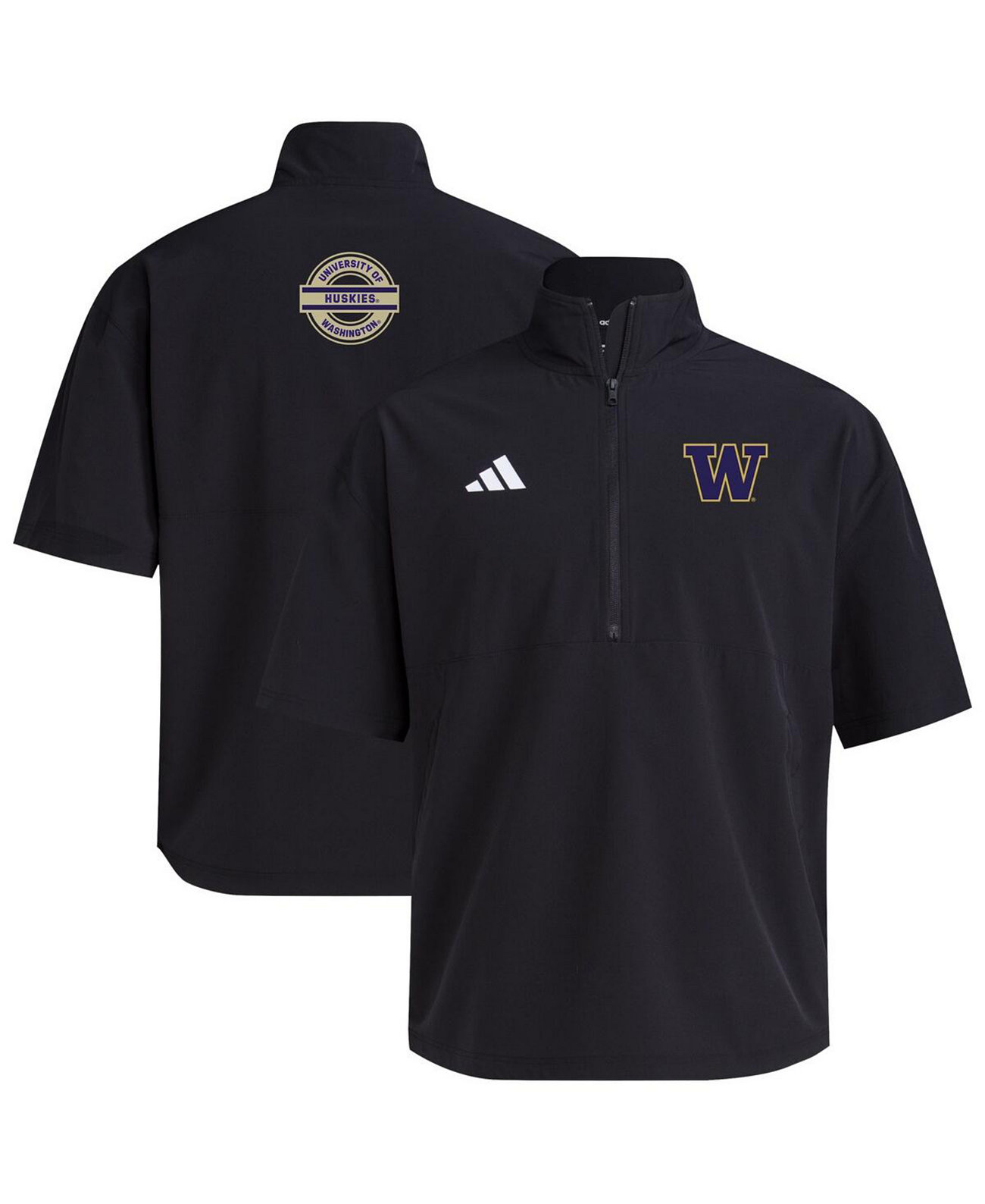 Men's Black Washington Huskies 2024 Half-Zip Short Sleeve Training Jacket Adidas