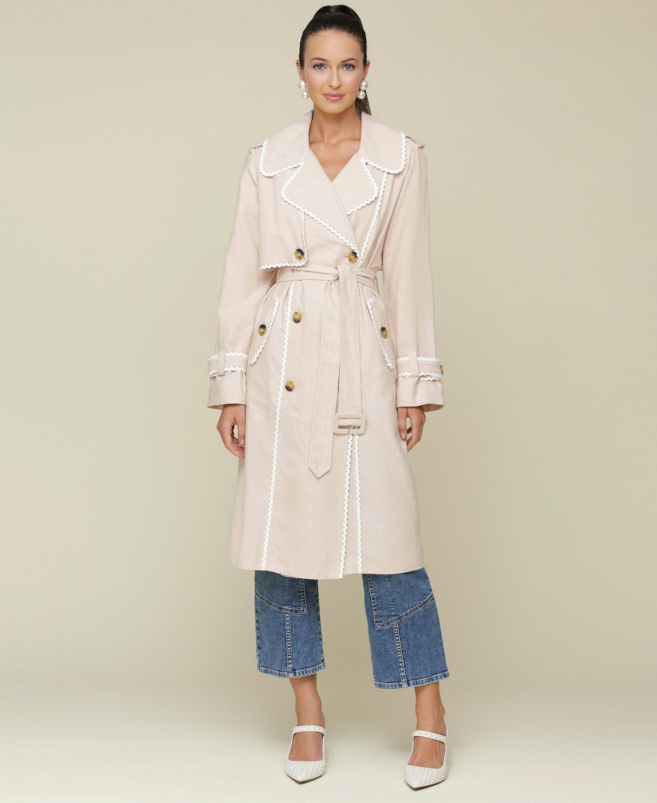 Women's Raglan-Sleeve Belted Trench Coat Avec Les Filles