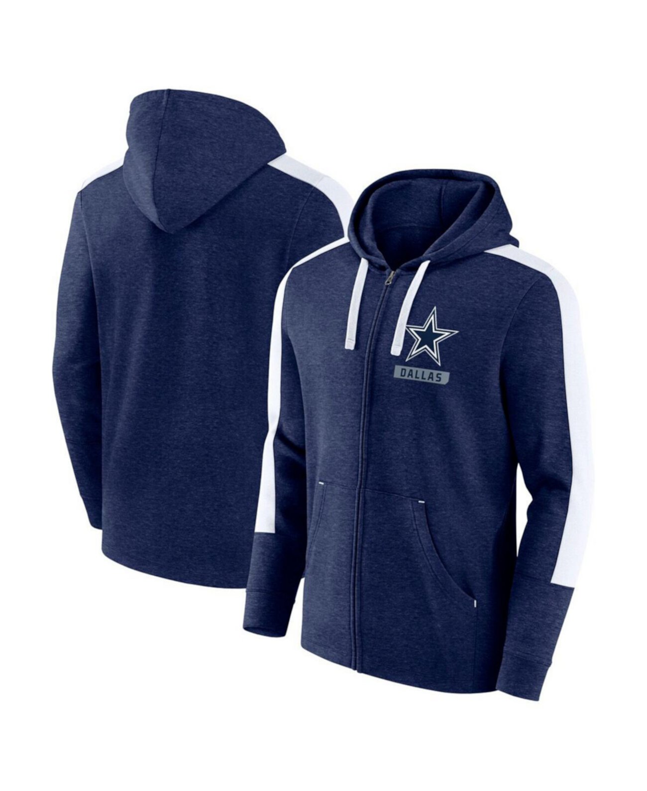 Men's Heather Navy White Dallas Cowboys Gains Full-Zip Hoodie Fanatics