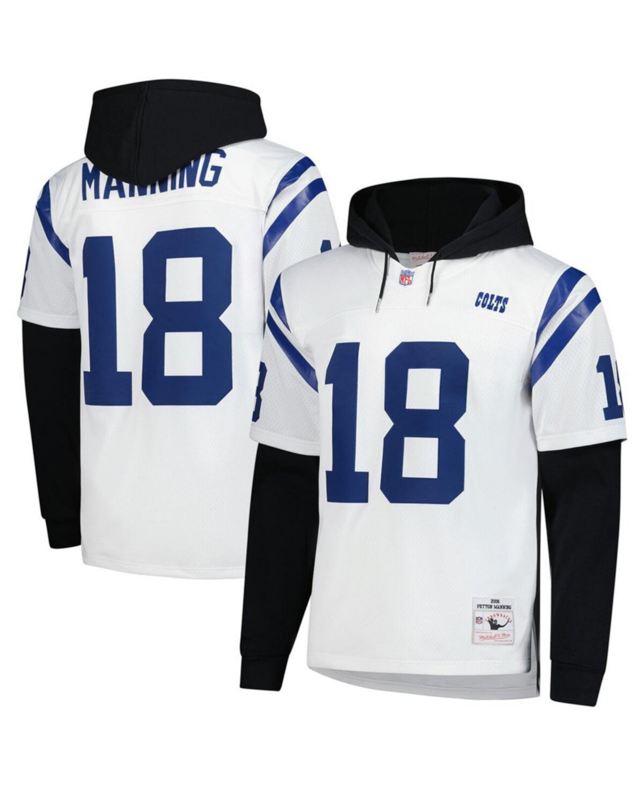 Men's Peyton Manning White Indianapolis Colts Player Name Number Hoodie Legacy Jersey Mitchell & Ness