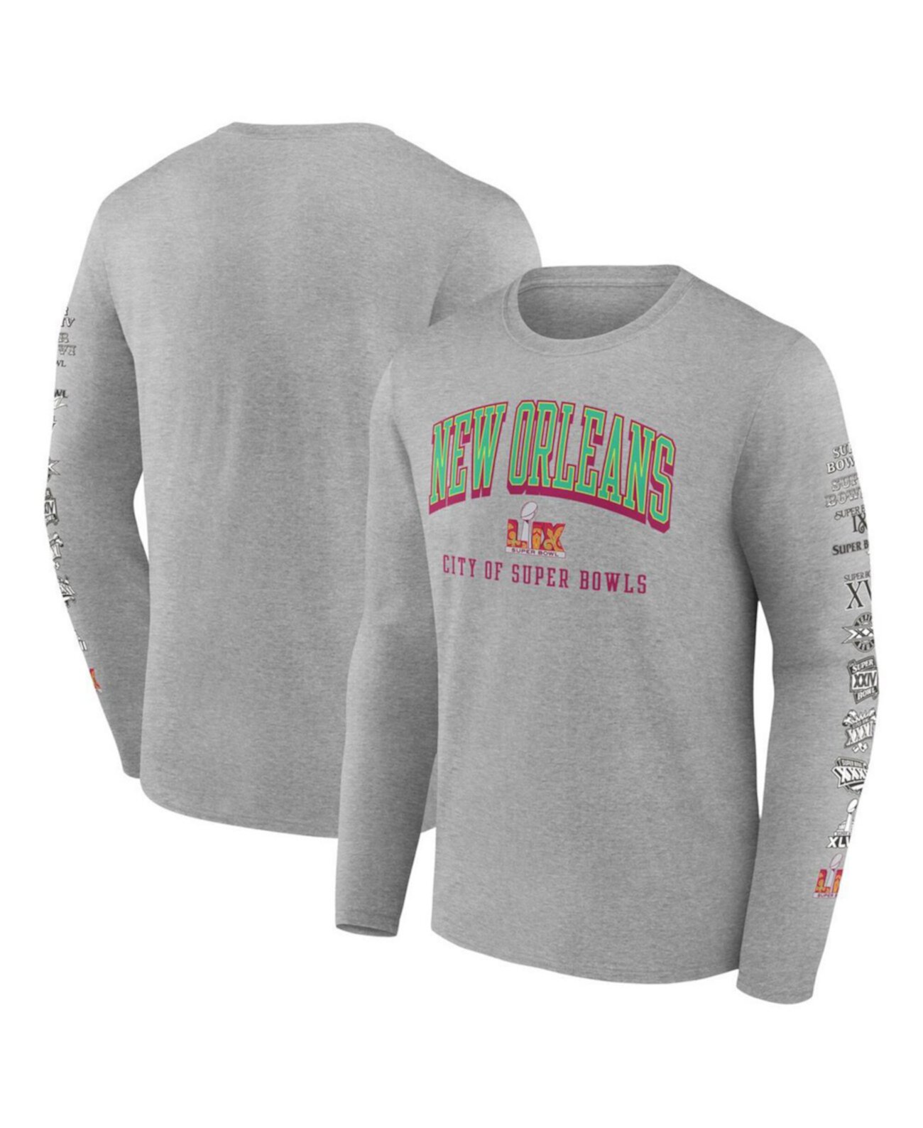 Men's Heather Gray Super Bowl LIX Host History Long Sleeve T-Shirt Fanatics