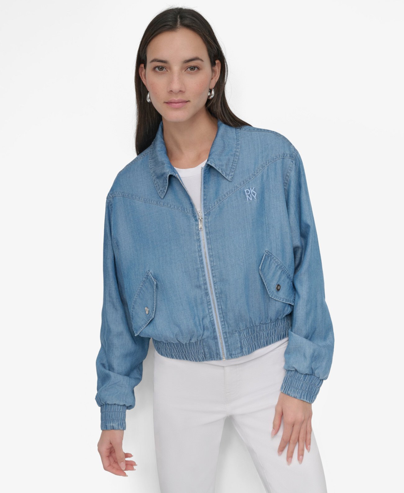 Women's Chambray Zip-Front Bomber Jacket DKNY