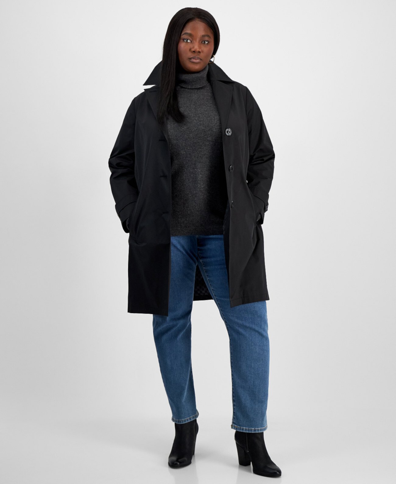 Plus Size Notched Collar Button-Front Coat, Exclusively at Macy's Michael Kors