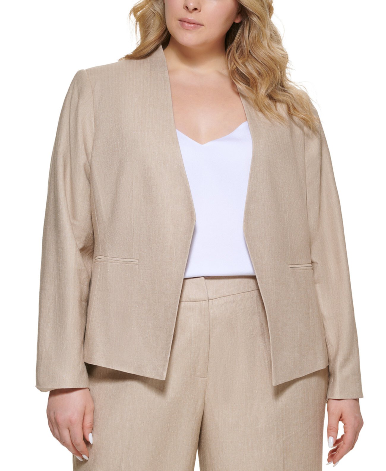 Plus Size Open-Front Linen Blazer Calvin Klein