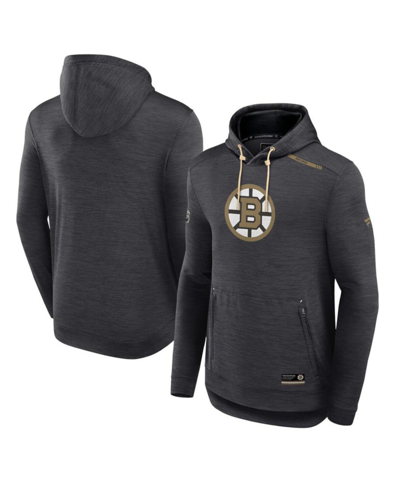 Men's Heather Charcoal Boston Bruins Authentic Pro Tech Pullover Hoodie Fanatics