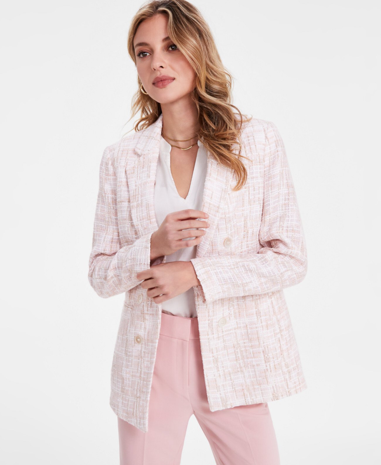 Women' s Tweed Faux Double-Breasted Blazer, Exclusively at Macy's Bar III