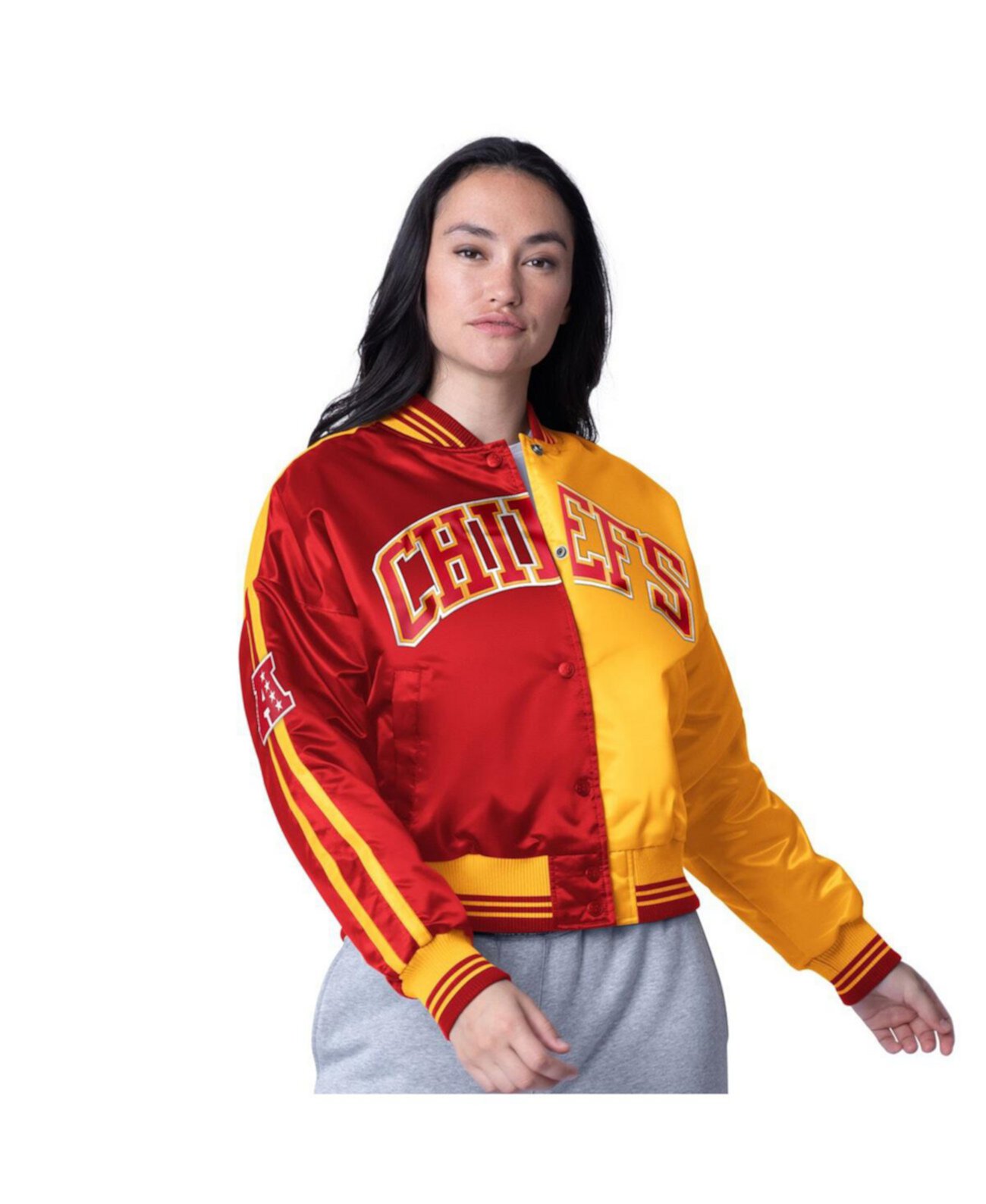 Women's Red/Gold Kansas City Chiefs Zone Blitz Cropped Full-Snap Satin Jacket Starter