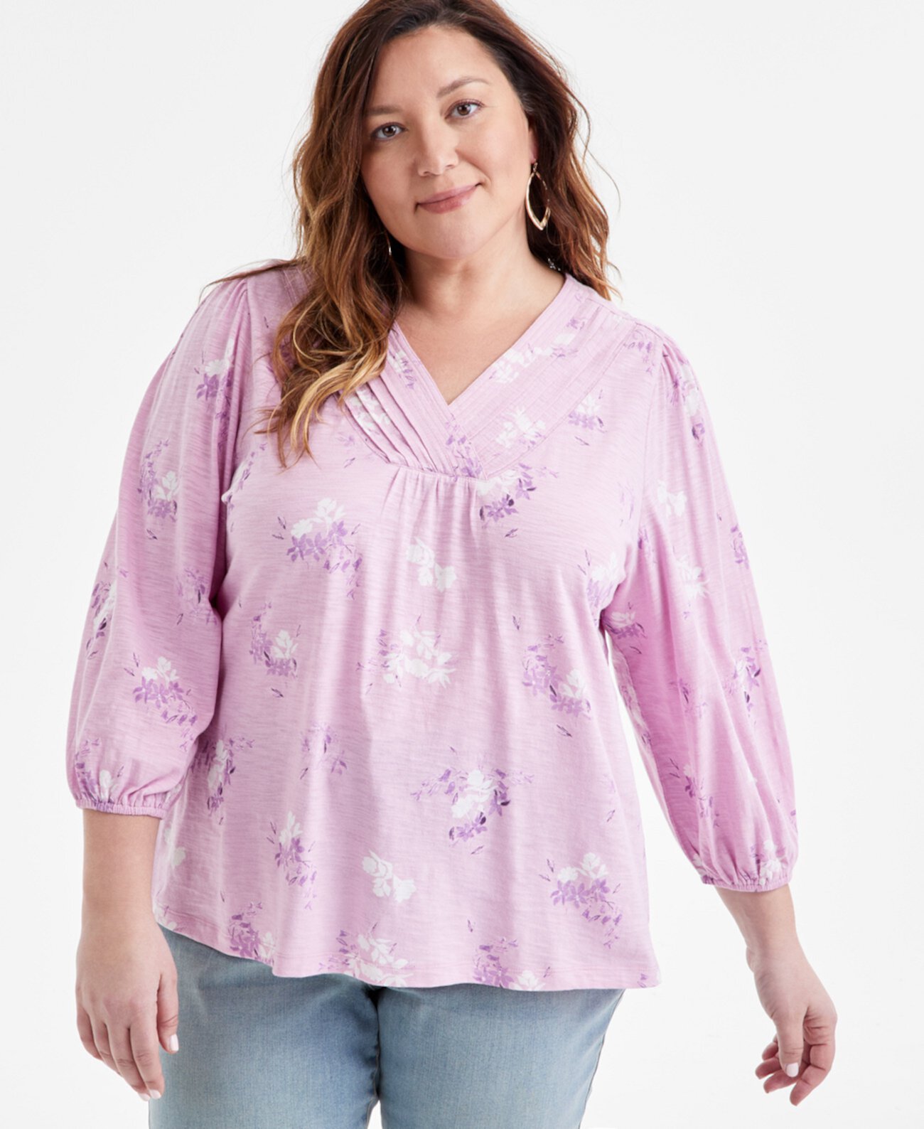 Plus Size Printed V-Neck Blouse, Exclusively at Macy's Style & Co