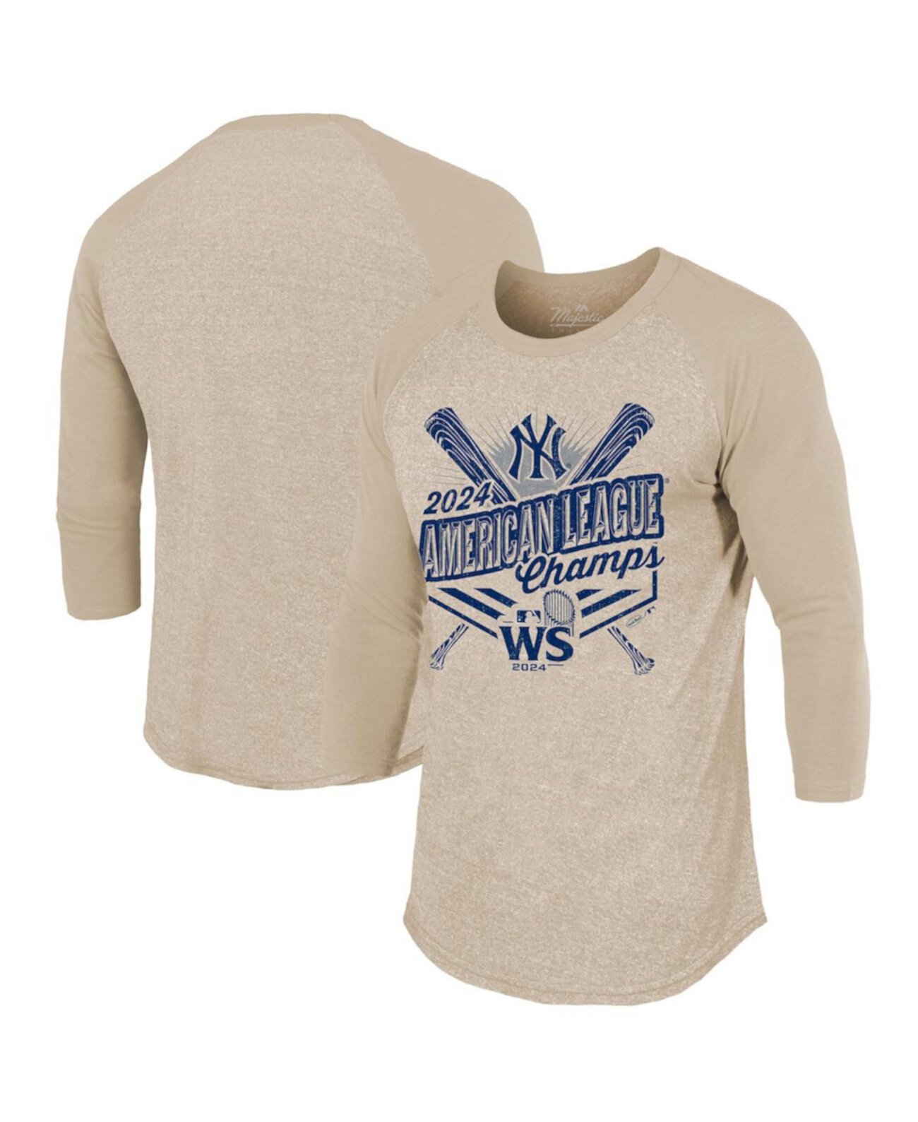 Men's Oatmeal New York Yankees 2024 American League Champions 3/4-sleeve Tri-blend Raglan T-shirt Majestic