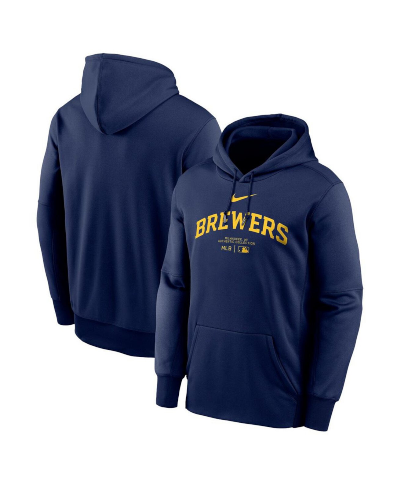 Men's Navy Milwaukee Brewers Authentic Collection Practice Performance Pullover Hoodie Nike