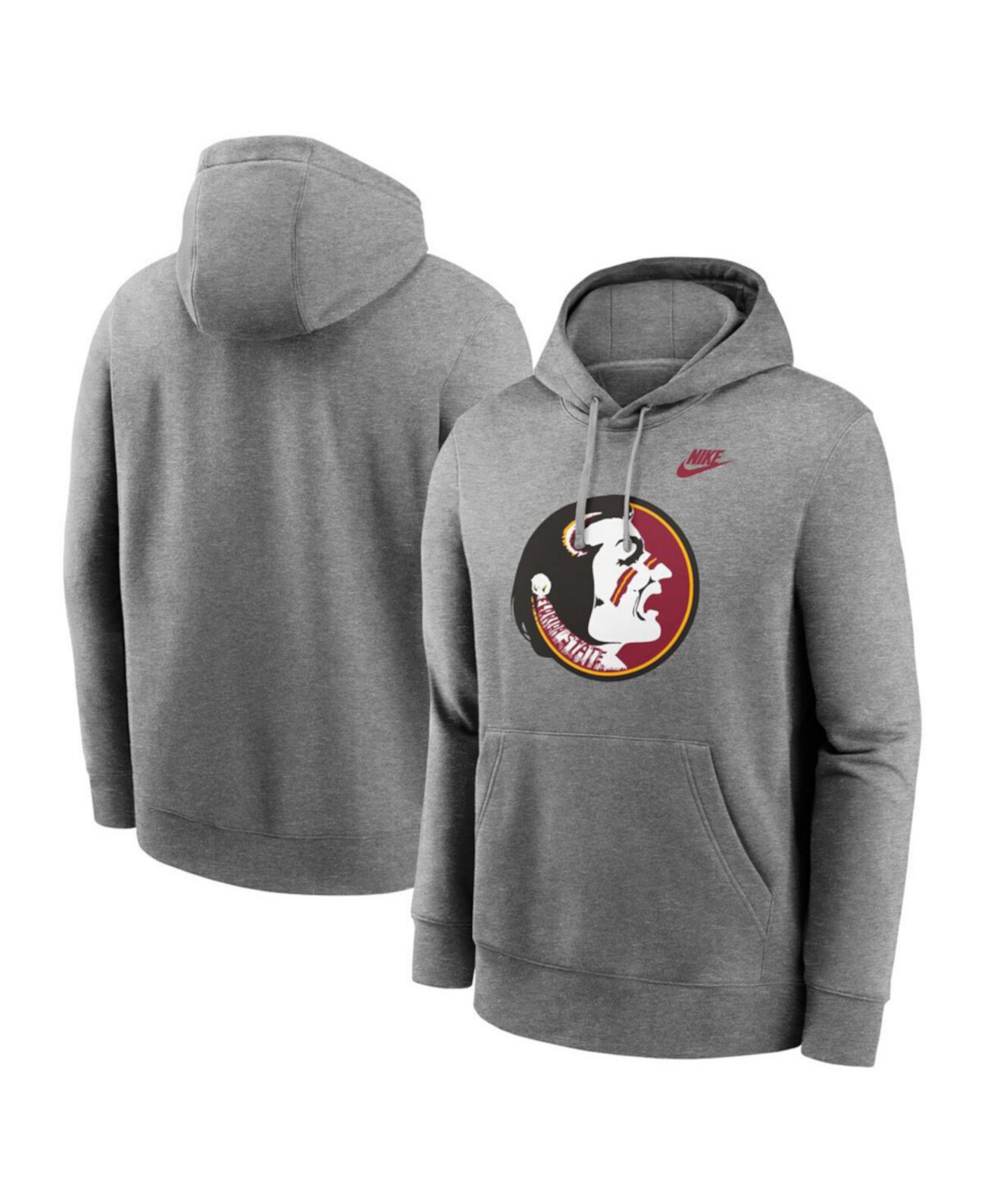 Men's Heather Gray Florida State Seminoles Legacy Logo Club Fleece Pullover Hoodie Nike