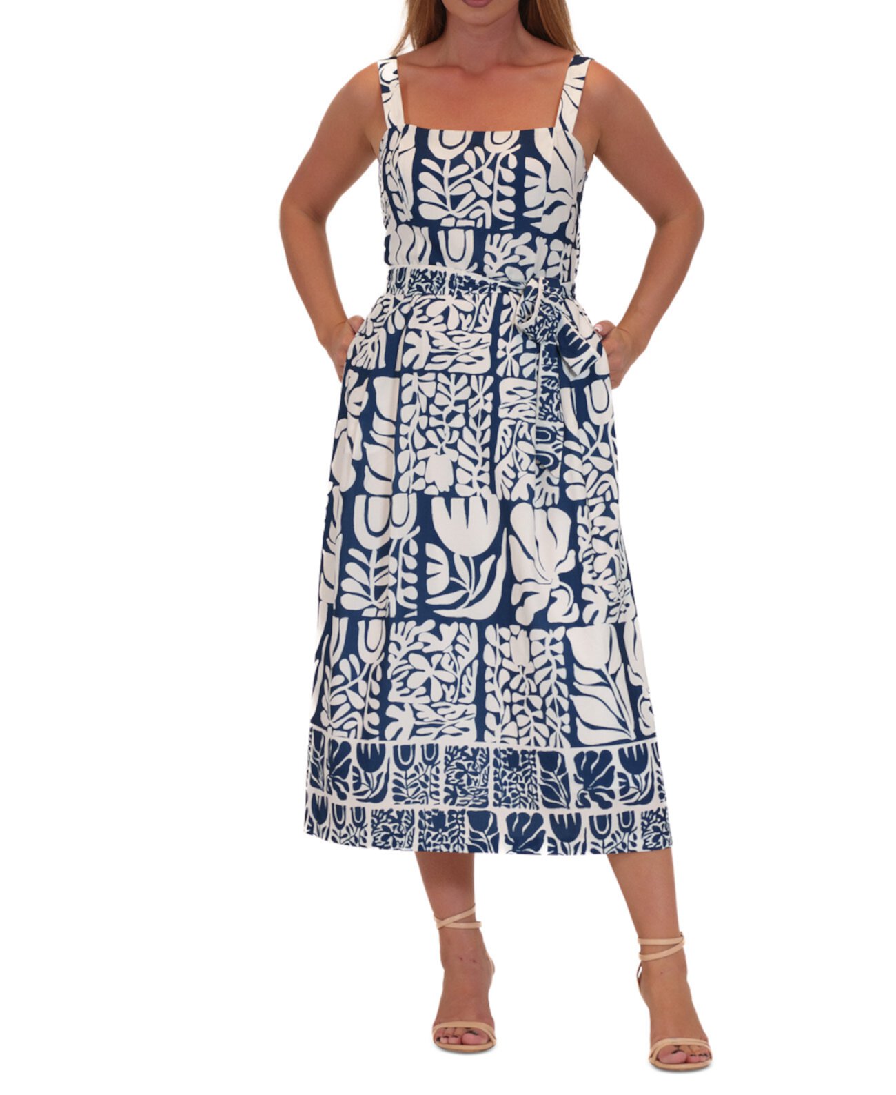 Women's Printed Tie-Waist Sleeveless Midi Dress Julia Jordan