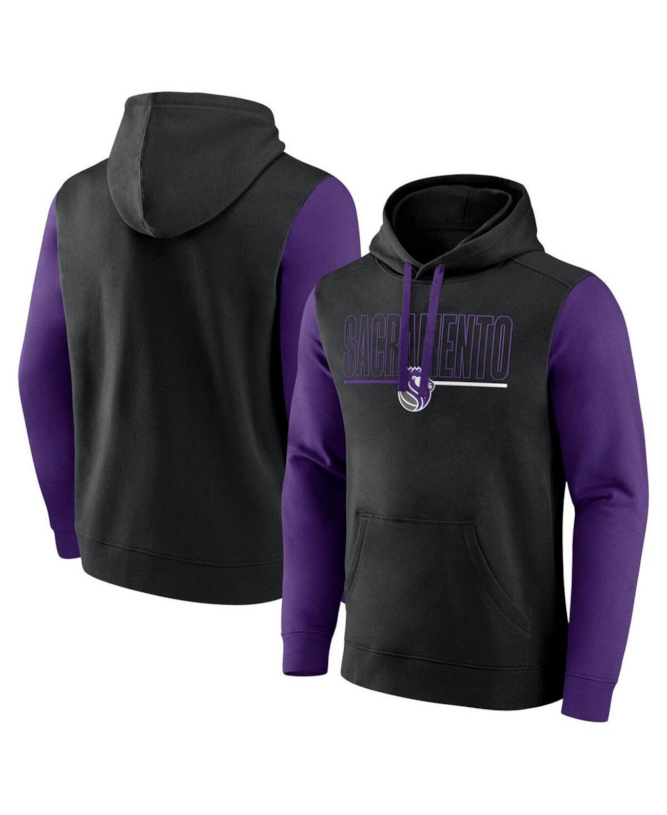 Men's Black Sacramento Kings Outline Colorblock Pullover Hoodie Logo Athletic