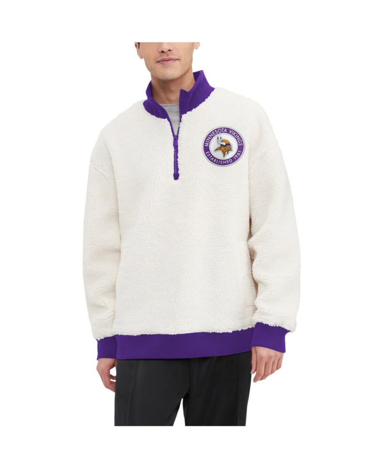 Men's Cream Minnesota Vikings Jordan Sherpa Quarter-Zip Sweatshirt Tommy Hilfiger