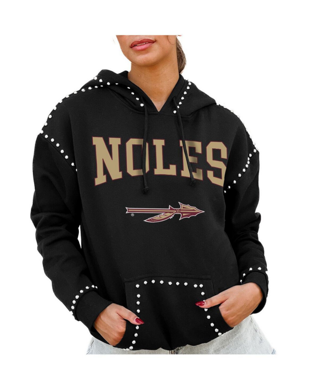 Women's Black Florida State Seminoles Studded Pullover Hoodie Gameday Couture