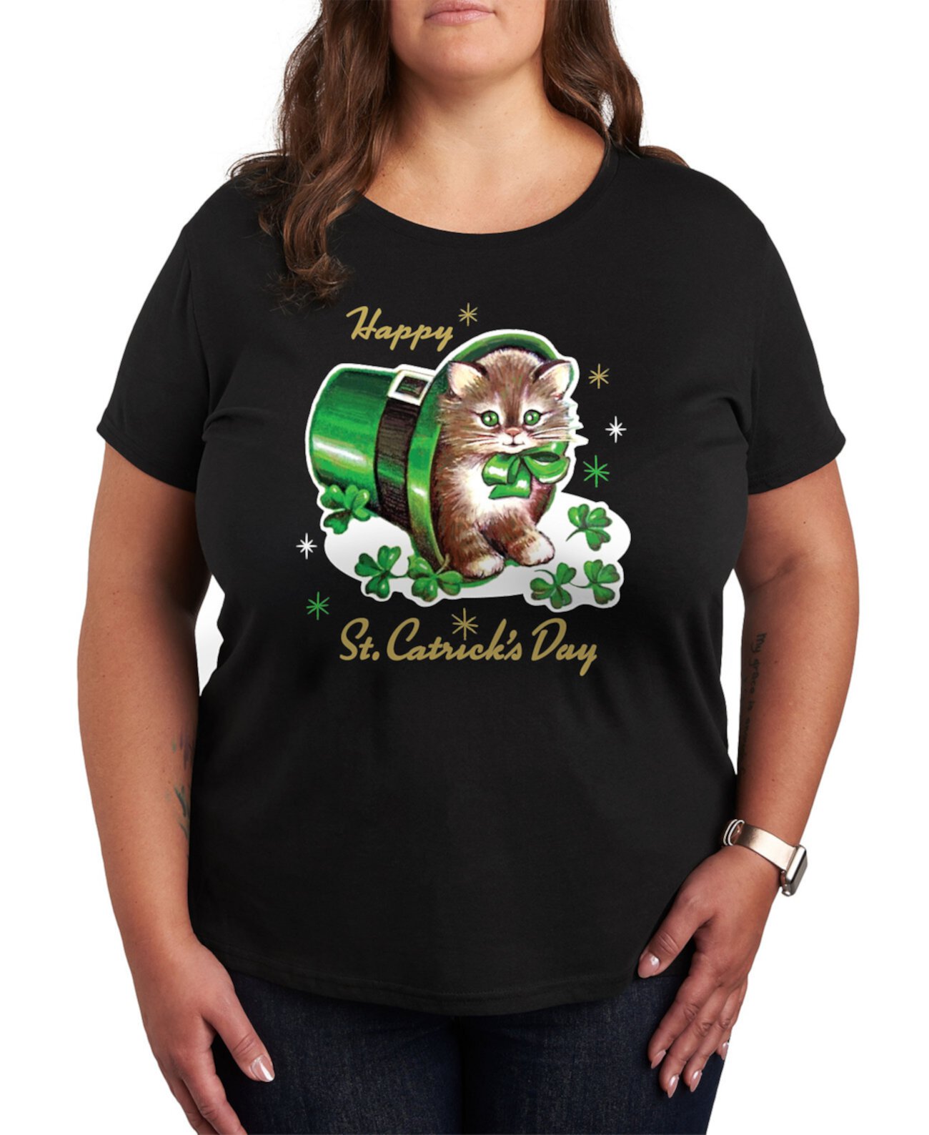 Футболка с графикой Plus Size 'Happy St. Catrick's Day' от Hybrid Apparel, 100% хлопок, короткий рукав Hybrid Apparel