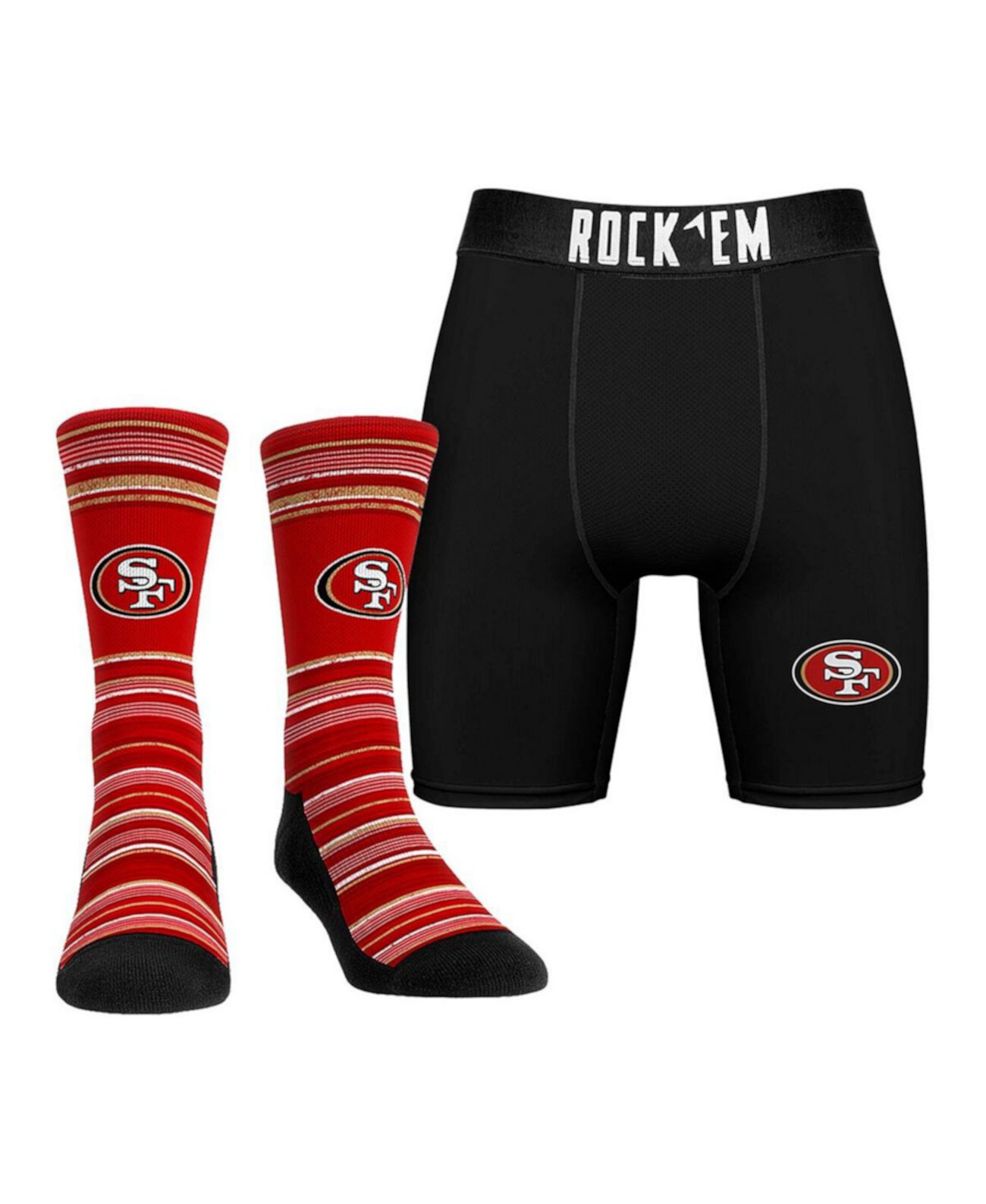 Men's San Francisco 49ers Primary Crew Socks Boxer Briefs Combo Pack Rock 'Em