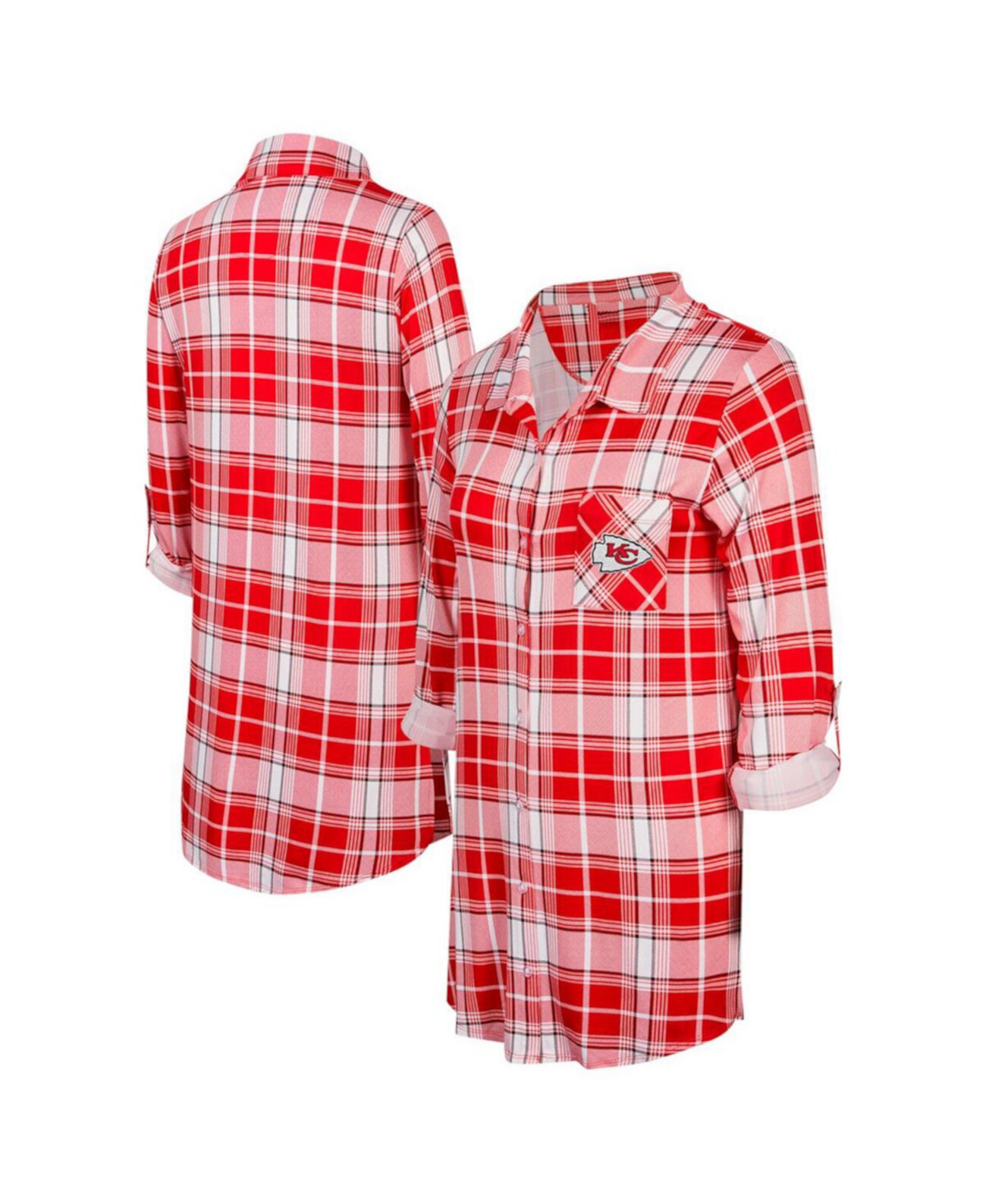 Women's Red/White Kansas City Chiefs Ashford Plaid Knit Nightshirt Concepts Sport