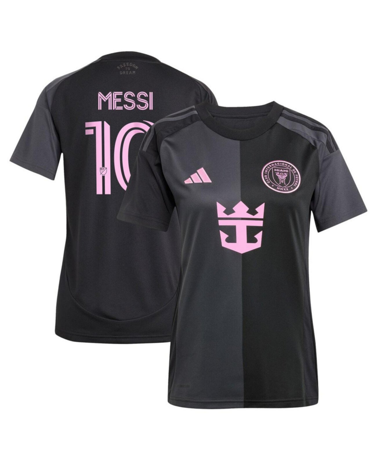 Women's Lionel Messi Black Inter Miami CF 2025 The Fortitude Kit Replica Player Jersey Adidas