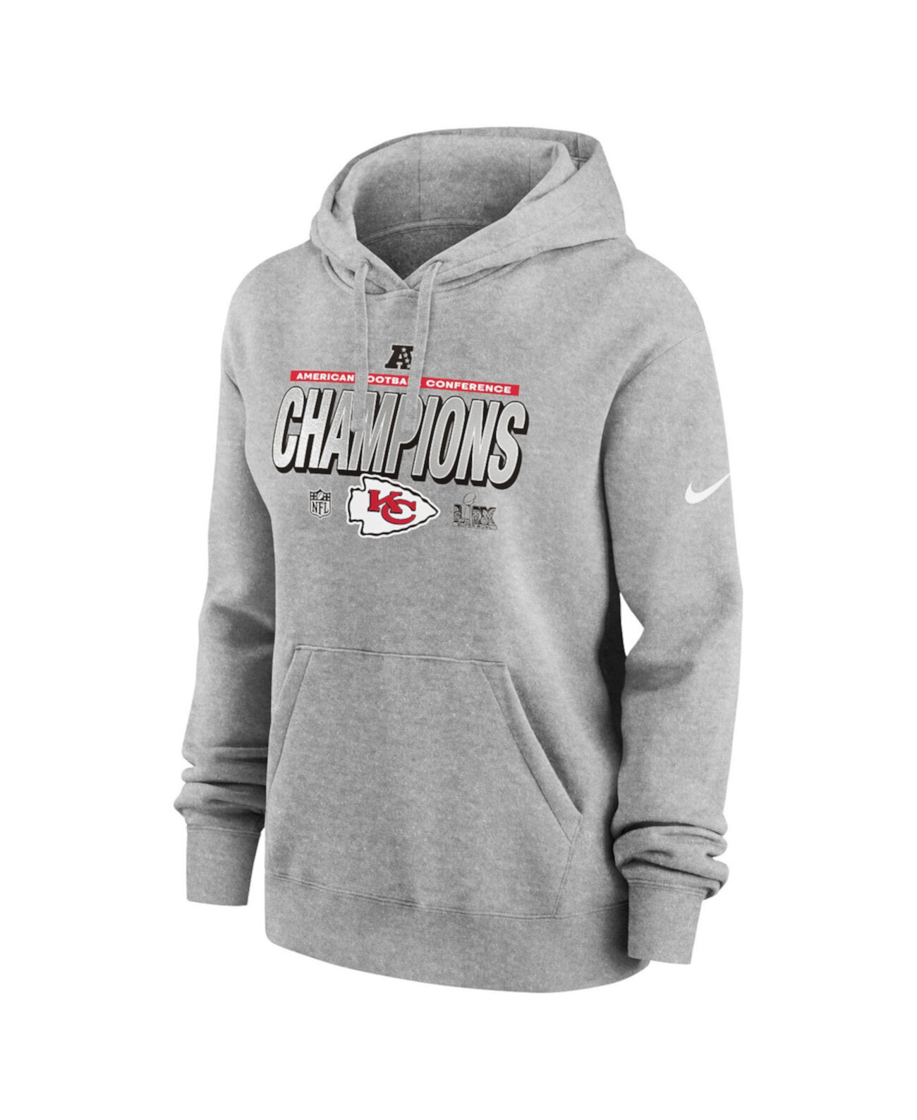 Women's Heather Gray Kansas City Chiefs 2024 AFC Champions Locker Room Trophy Collection Club Pullover Hoodie Nike