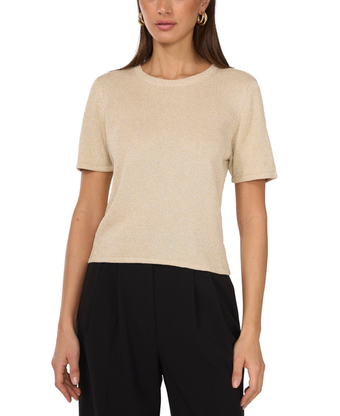 Women's Crewneck Short-Sleeve Shimmer Sweater Vince Camuto