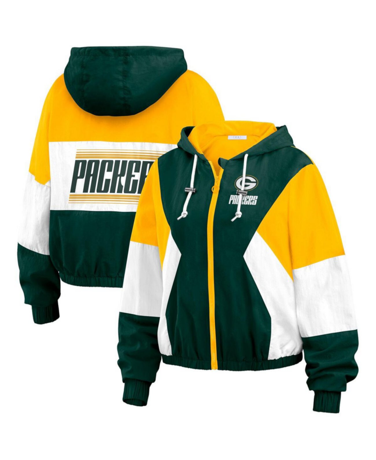 Women's Green Green Bay Packers Color Block Full-zip Windbreaker Jacket WEAR by Erin Andrews