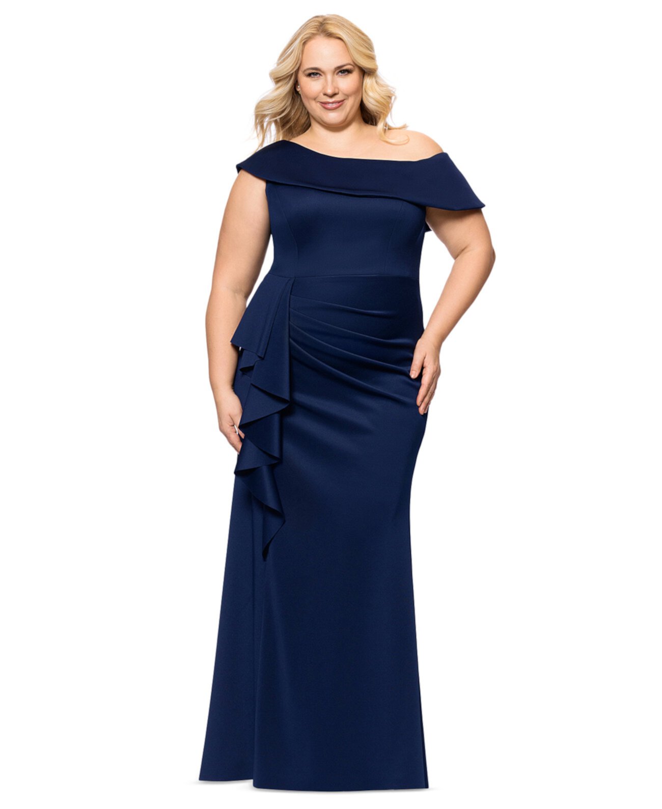 Plus Size Asymmetric Off-The-Shoulder Gown Xscape