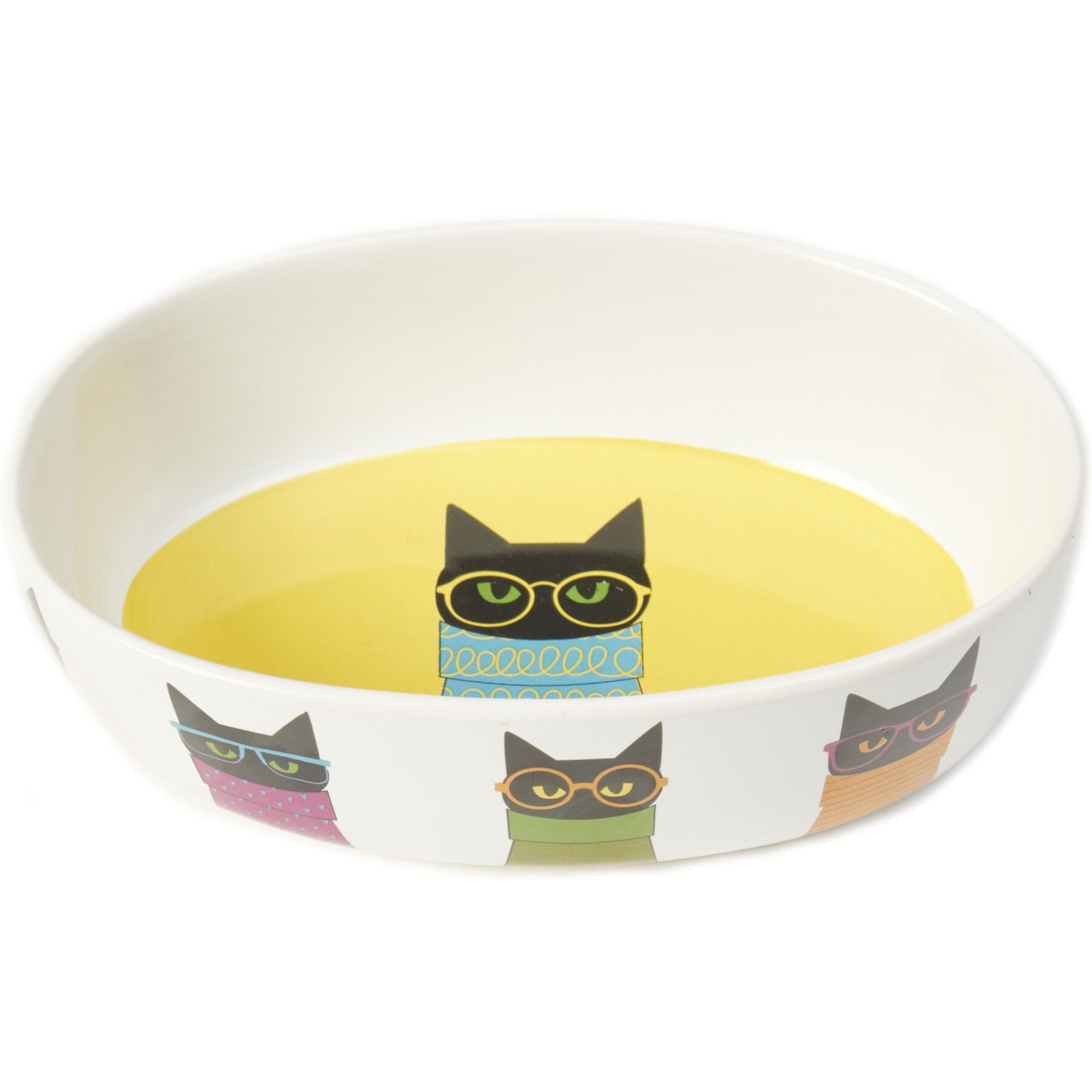 PetRageous Designs Smart Kitty Oval Stoneware Cat Bowl, White, Medium: 2-cup Petrageous Designs