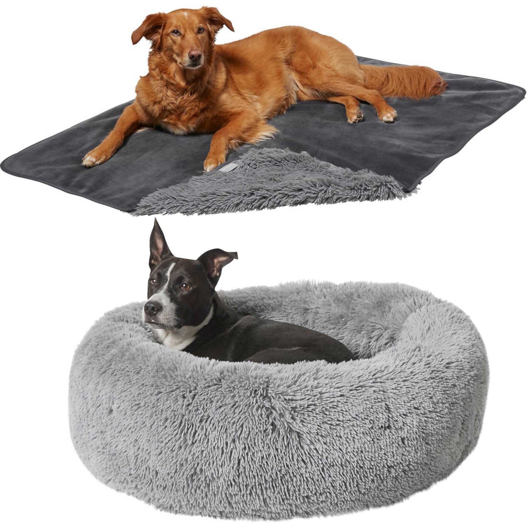 Frisco Long Faux Fur Donut Cat & Dog Bed & Frisco Long Faux Fur Cat & Dog Throw Blanket Frisco