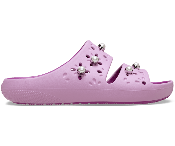 Элегантные женские сандалии Crocs Classic Floral Cutout 2.0 с цветочными узорами и перламутровыми украшениями Crocs