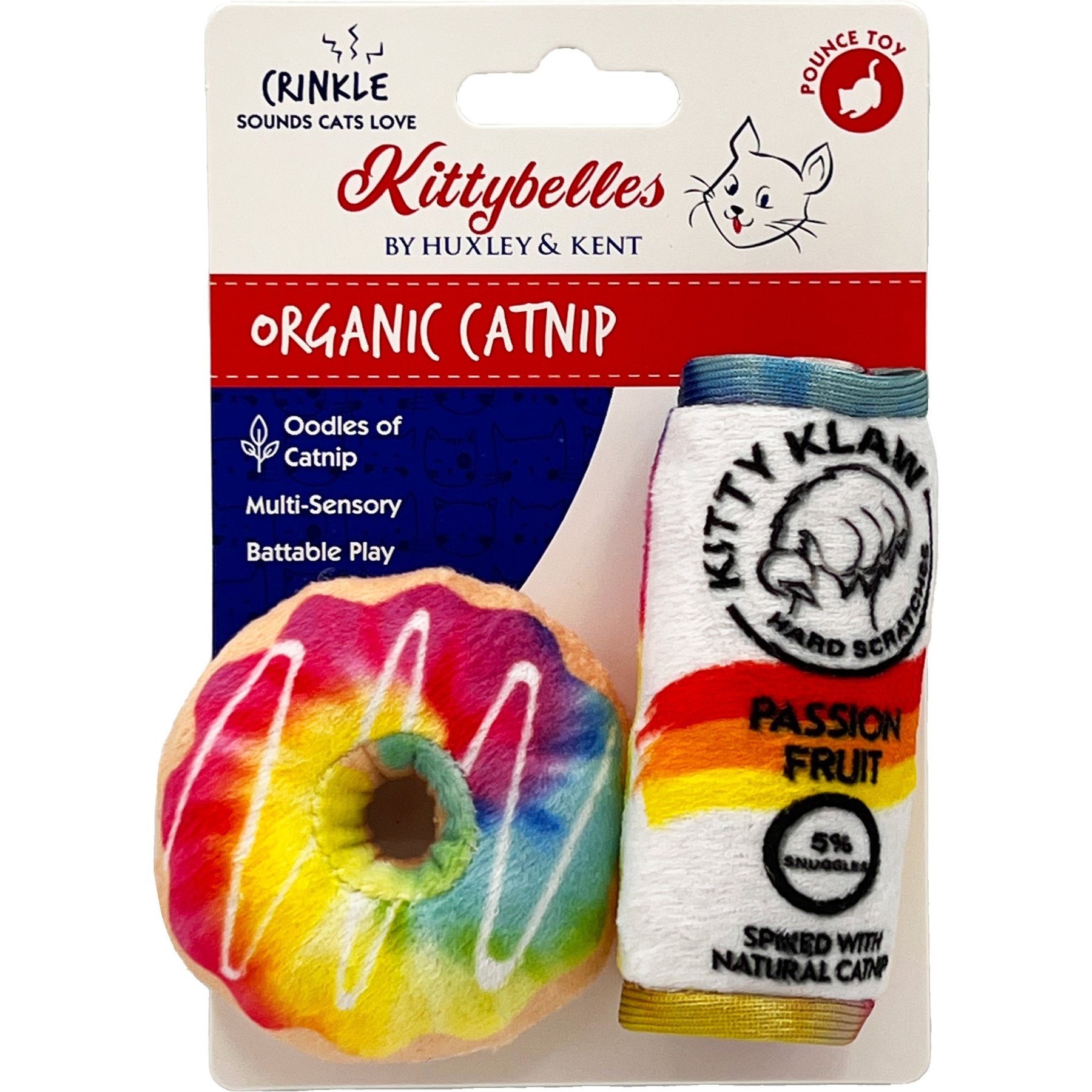 Huxley & Kent Cat 2 Pack Pride Donut & Kitty Klaw Passion Fruit Cat Toy, Multicolor Huxley & Kent