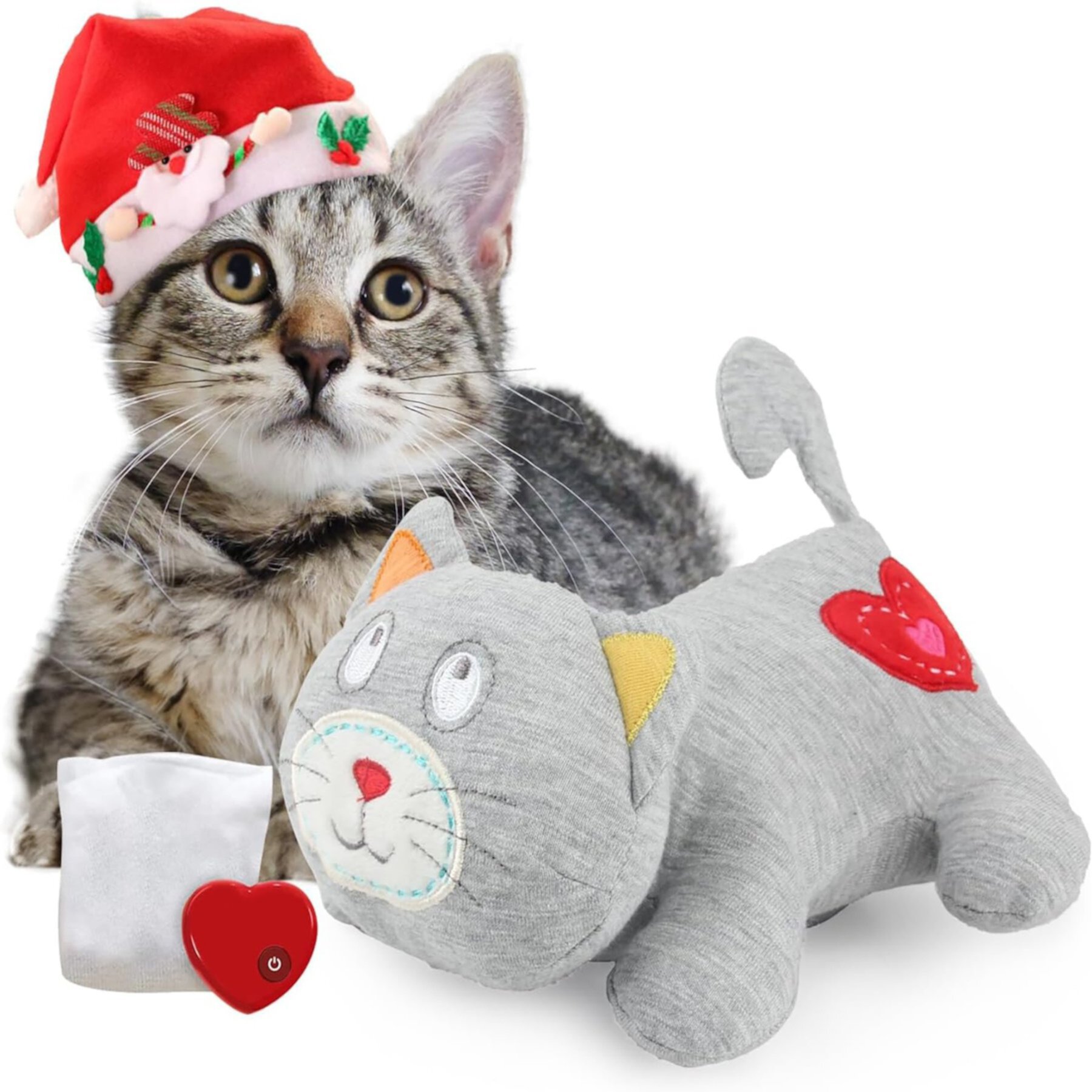 allforpaws Kitty Heartbeat 'N' Warm Plush Cat Toy, Gray Allforpaws