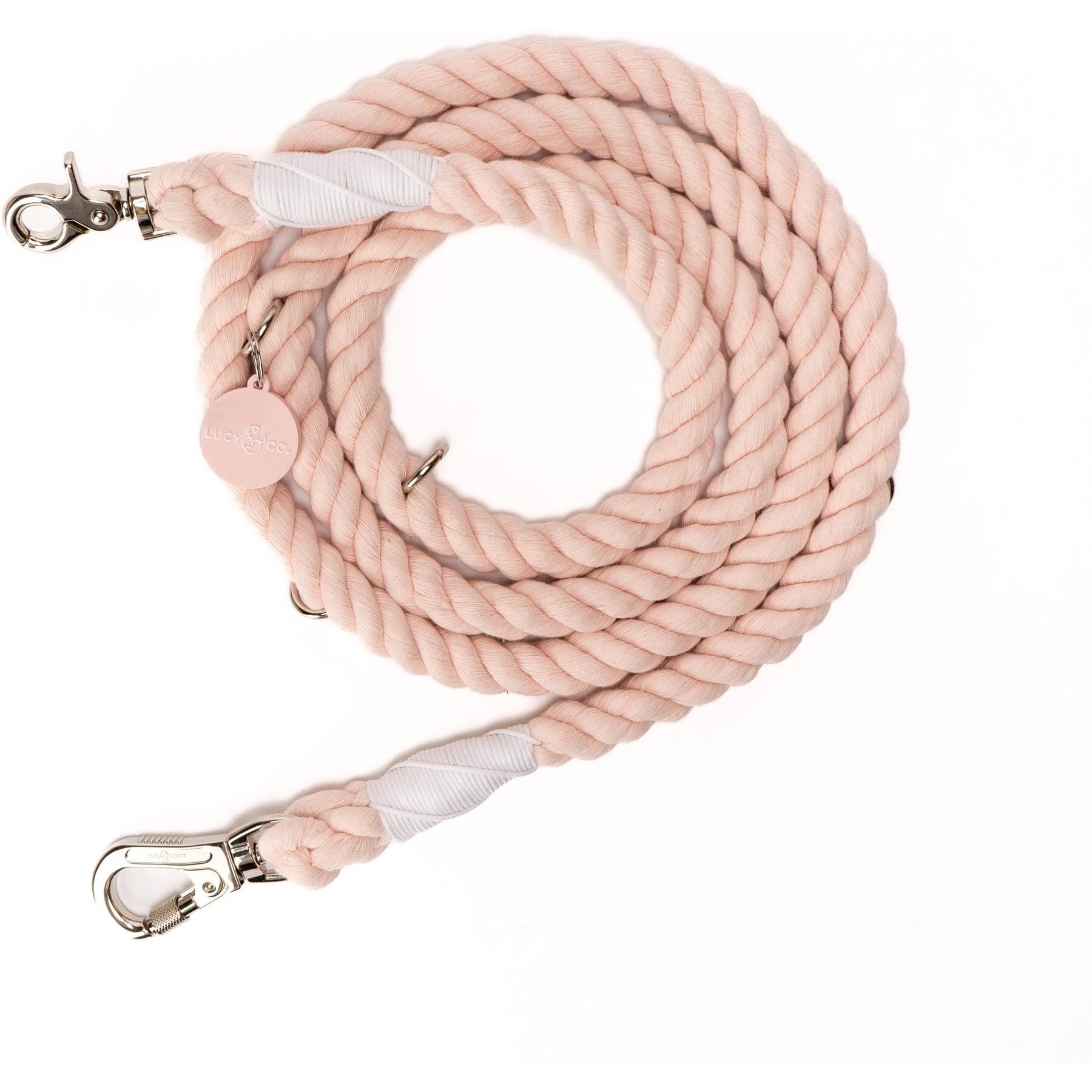 Lucy & Co. The Rosewater Hands-Free Rope Dog Leash, Light Pink, 7-ft long, 3/4-in wide Lucy & Co.