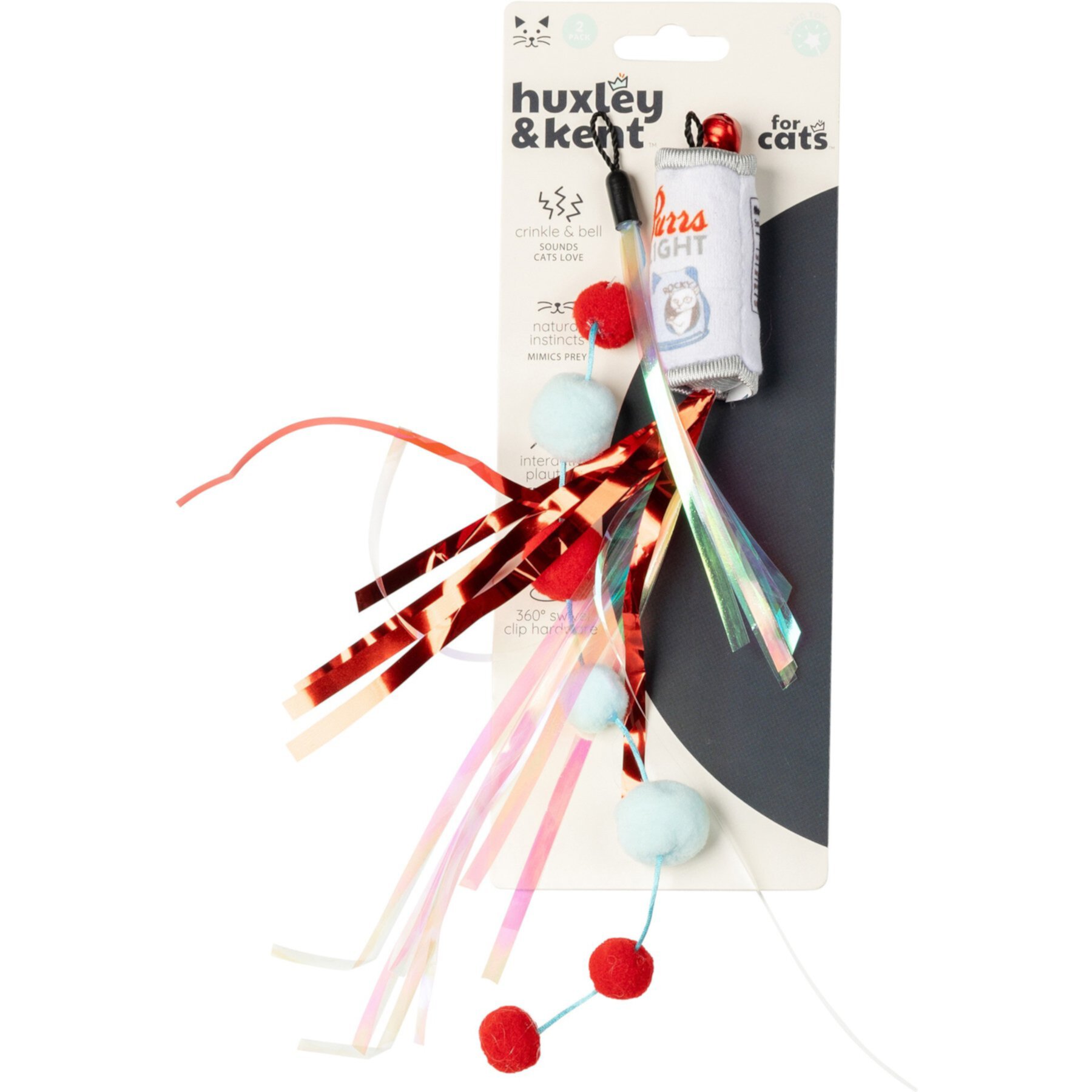 Huxley & Kent Cat Wand Refill 2 Pack Purrs Light Streamers Cat Toy, Gray/Red Huxley & Kent