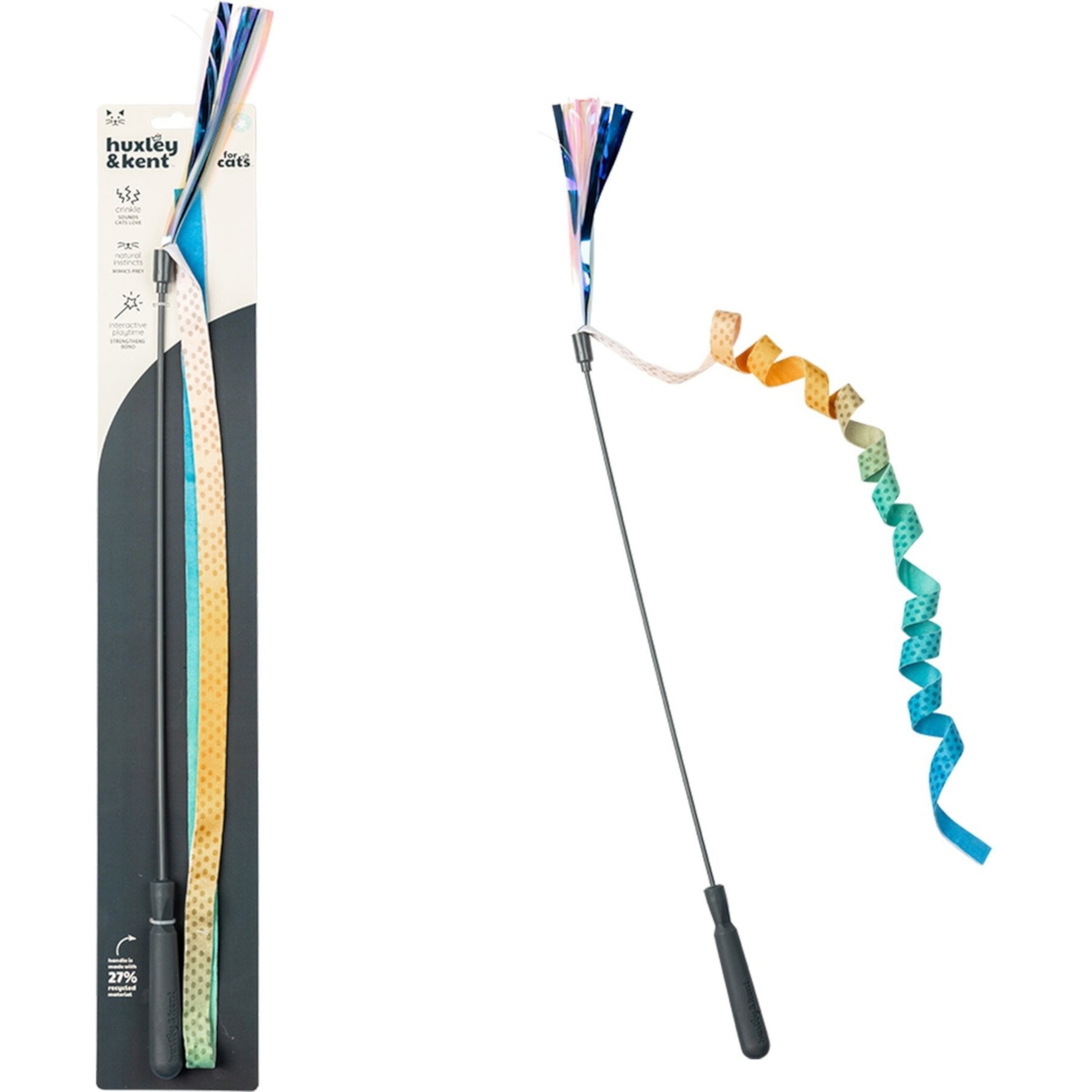 Huxley & Kent Cat Wand Dance & Lure Aqua Cat Toy, Multicolor Huxley & Kent