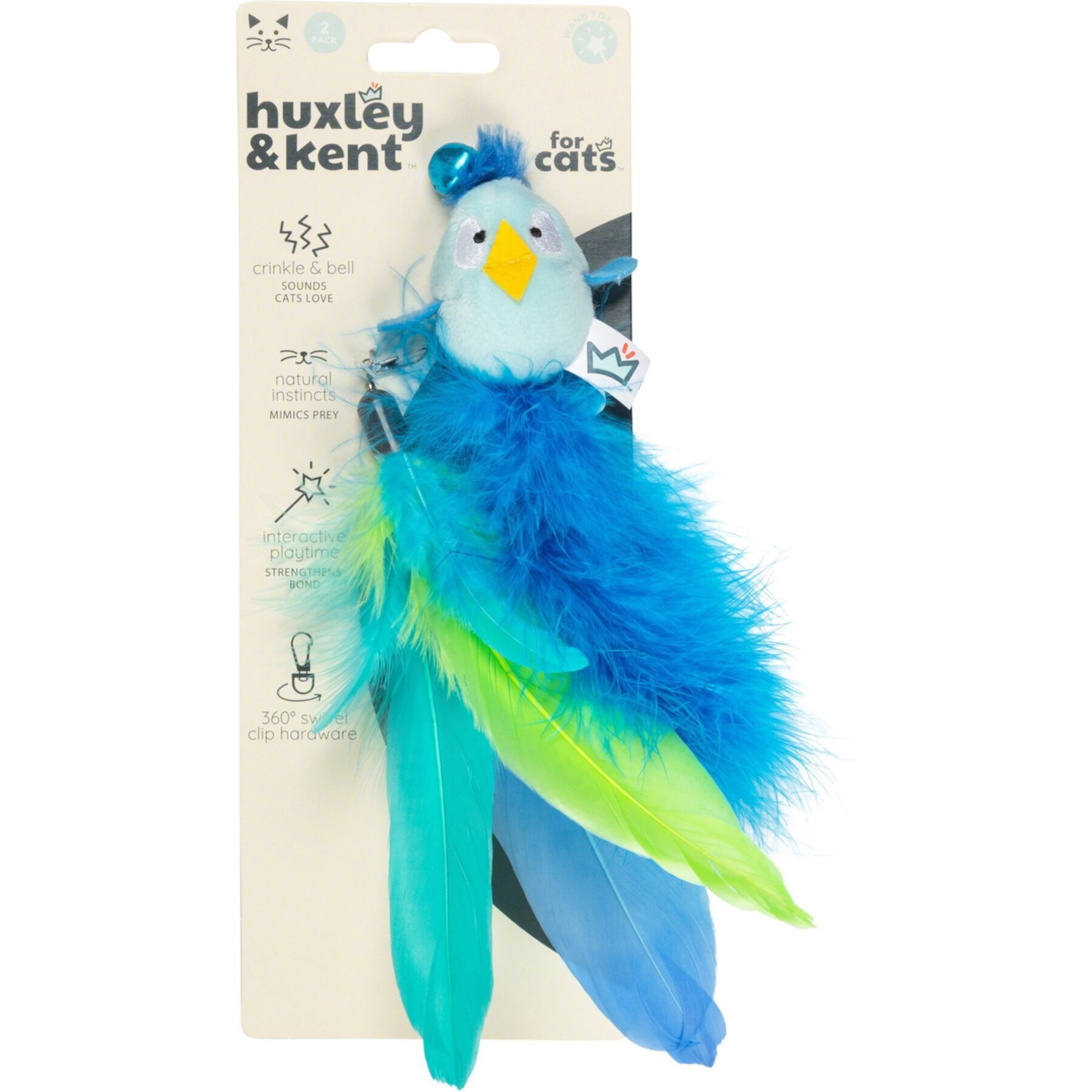 Huxley & Kent Cat Wand Refill 2 Pack Birdy Feather Teasers Cat Toy, Blue Huxley & Kent