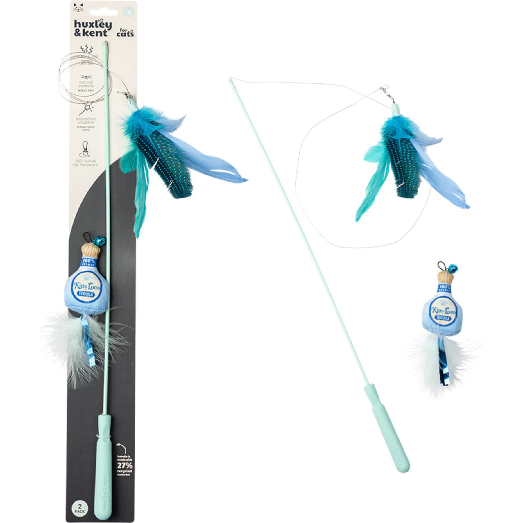 Huxley & Kent Cat Wand Teaser Kitty Loco Cat Toy, Blue Huxley & Kent