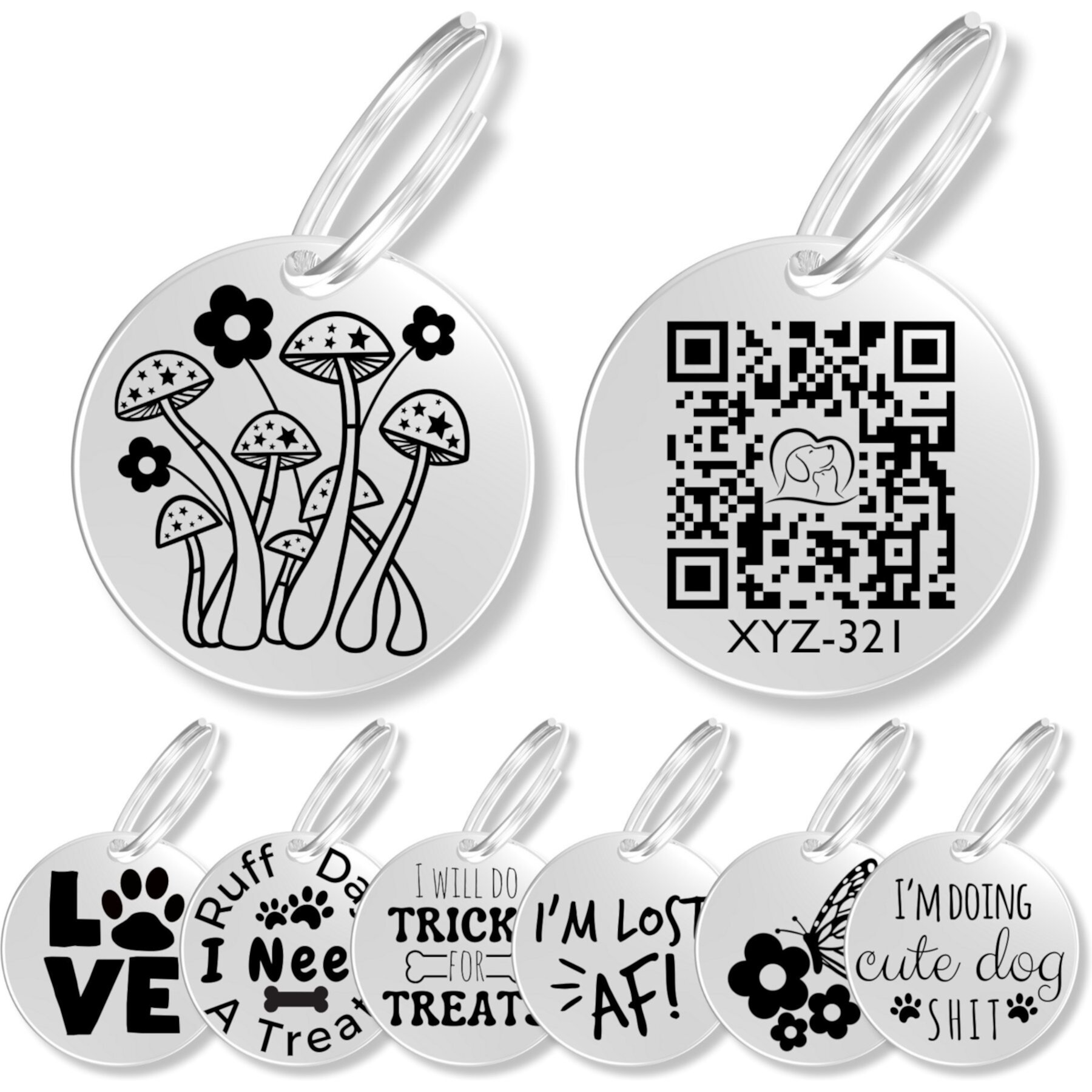 PawFurEver Customizable QR Code Dog ID Tag, Retro Mushroom PawFurEver