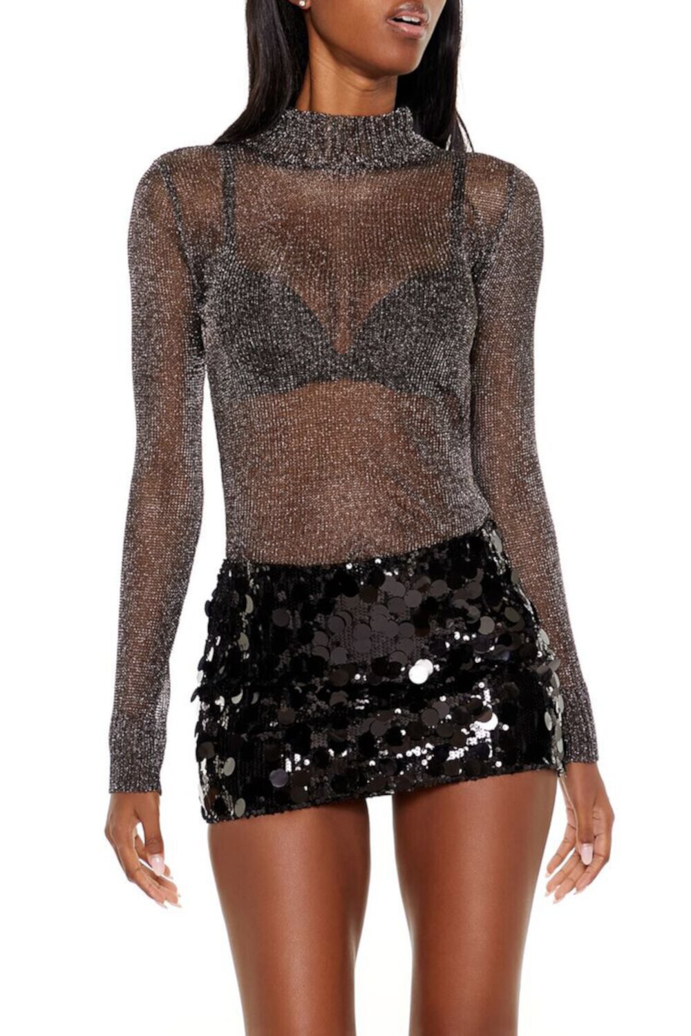 Sheer Glitter Turtleneck Sweater Forever21