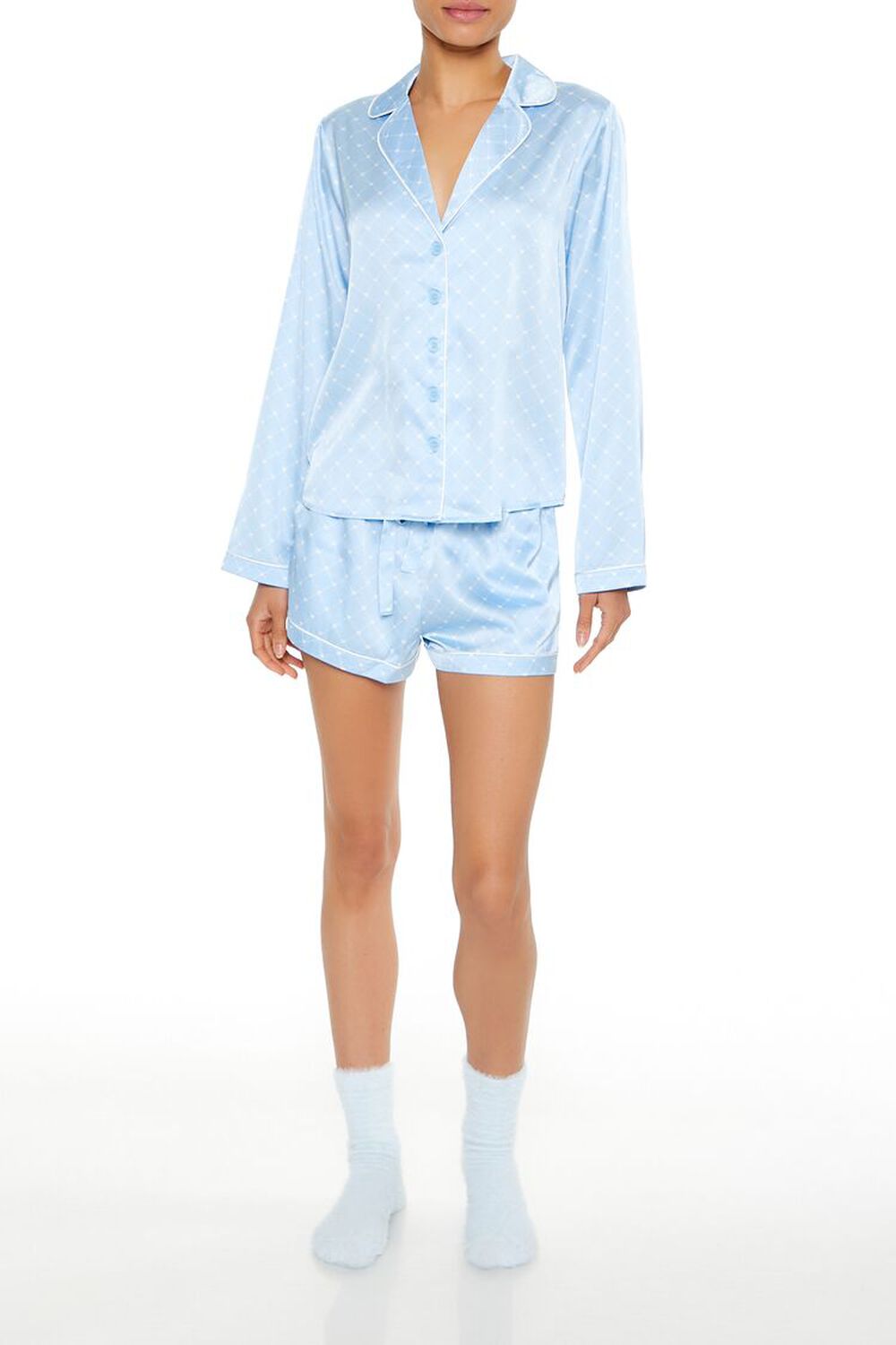 Lattice Shirt & Shorts Pajama Set Forever21