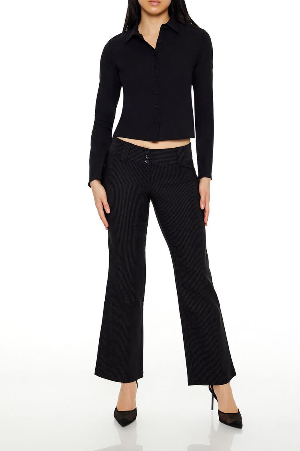 Pinstriped Low-Rise Trouser Pants Forever21