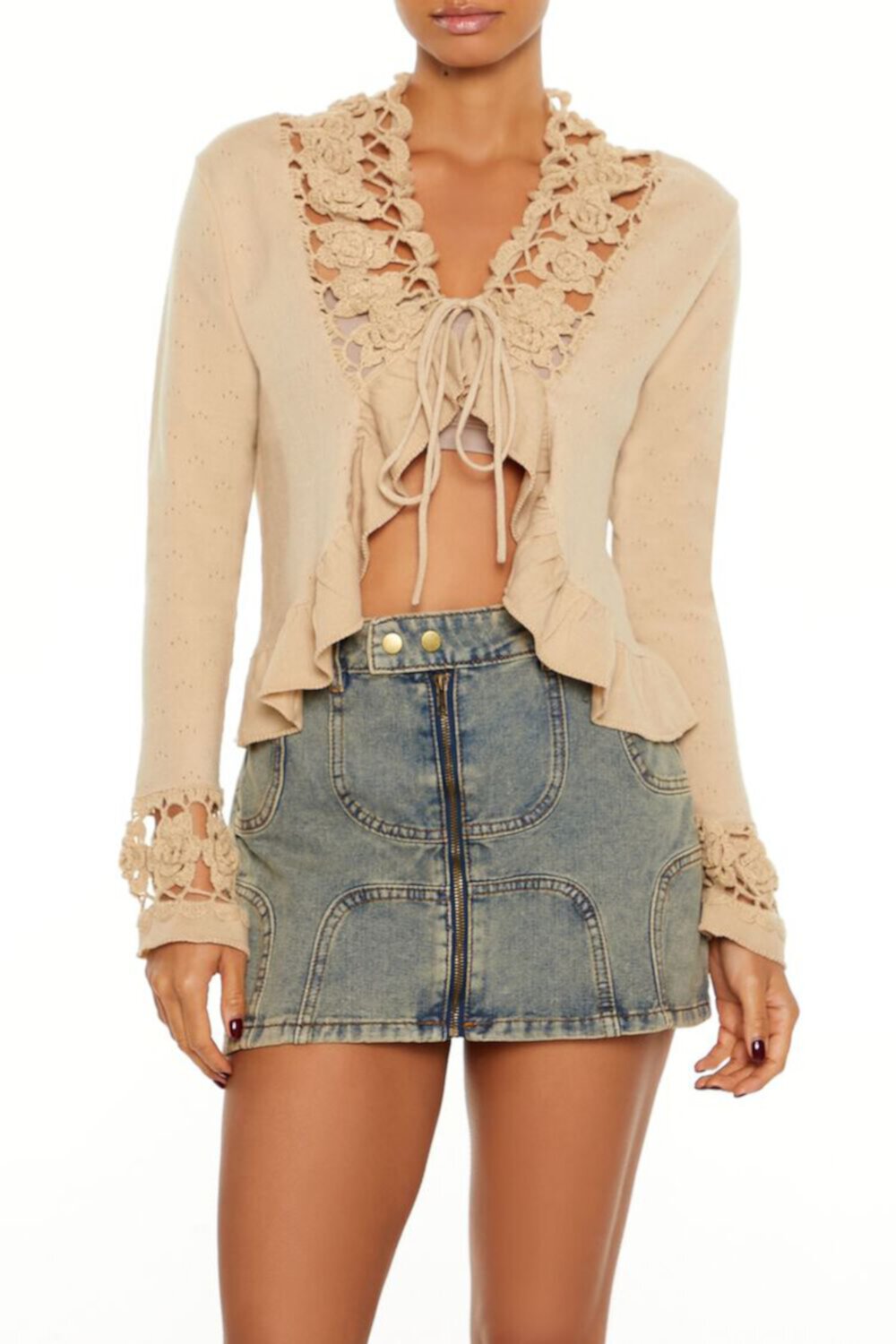 Floral Tie-Front Cardigan Sweater Forever21