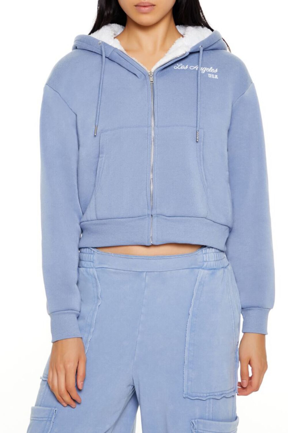 Embroidered Fleece Zip-Up Hoodie Forever21