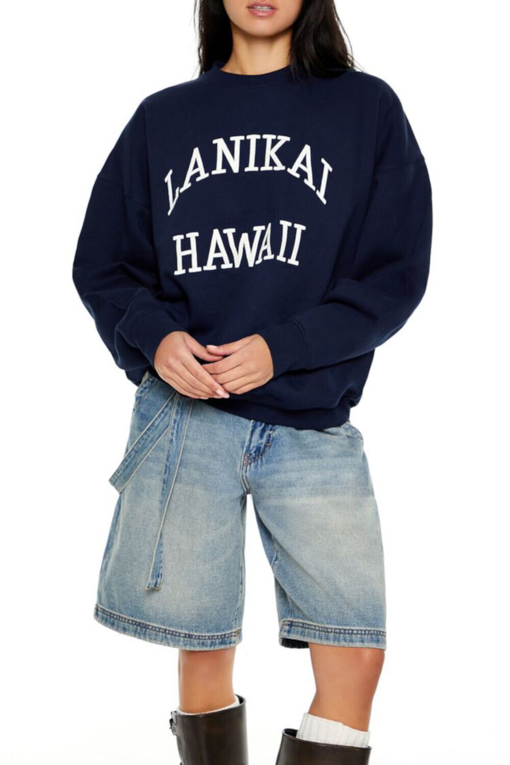 Флисовый оверсайз пуловер Lanikai Hawaii с длинными рукавами и круглым вырезом Forever21